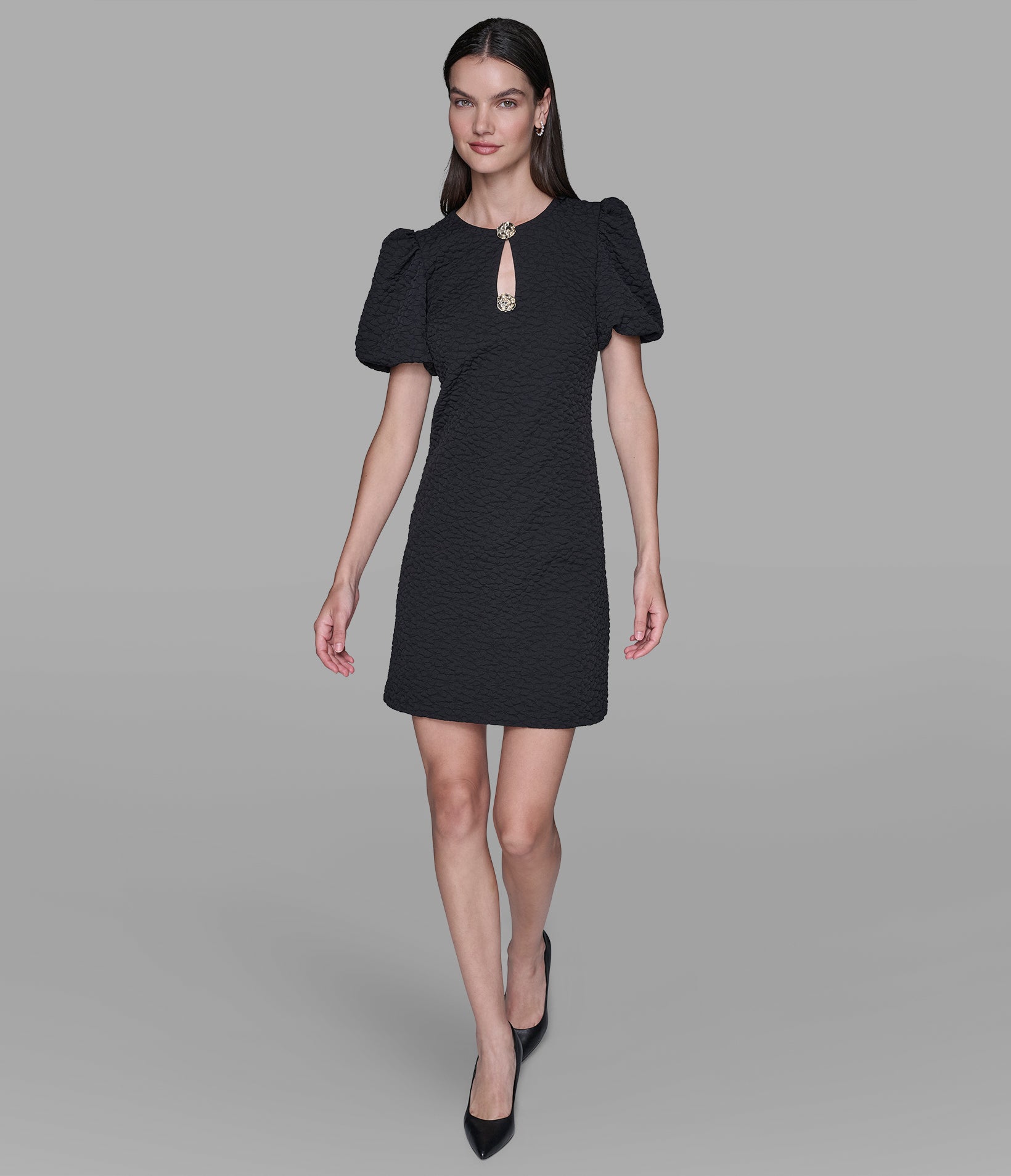 FLORAL JACQUARD DRESS WITH PUFF SLEEVES VIEW 4 | Valentine's Day Shop FLORAL JACQUARD DRESS WITH PUFF SLEEVES VIEW 4 | Valentine's Day Shop