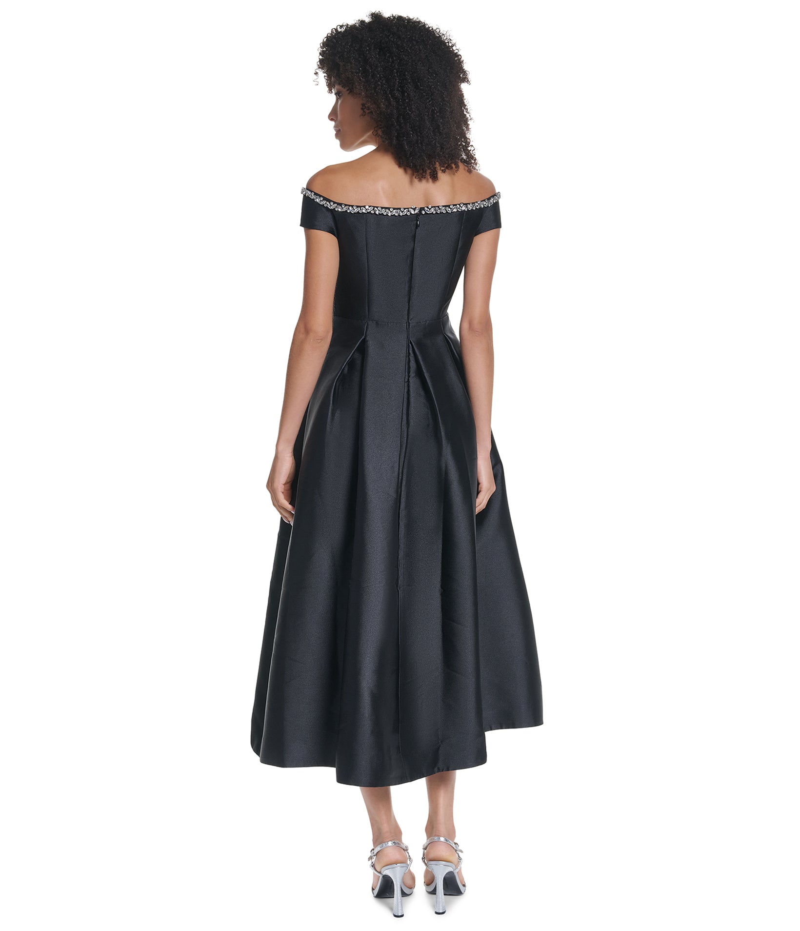 OFF THE SHOULDER A-LINE MIDI MIKADO DRESS VIEW 3 OFF THE SHOULDER A-LINE MIDI MIKADO DRESS VIEW 3