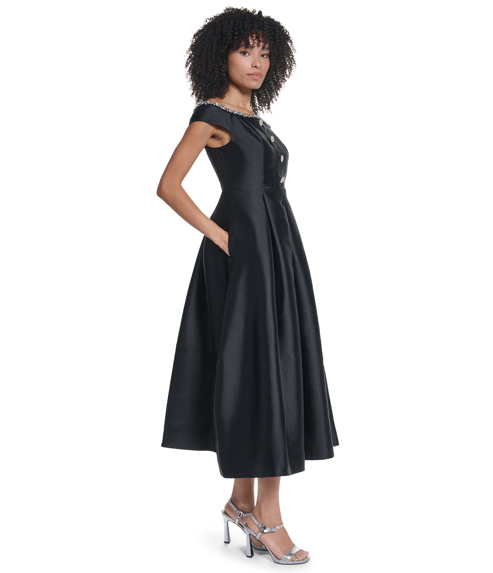 OFF THE SHOULDER A-LINE MIDI MIKADO DRESS VIEW 4 OFF THE SHOULDER A-LINE MIDI MIKADO DRESS VIEW 4