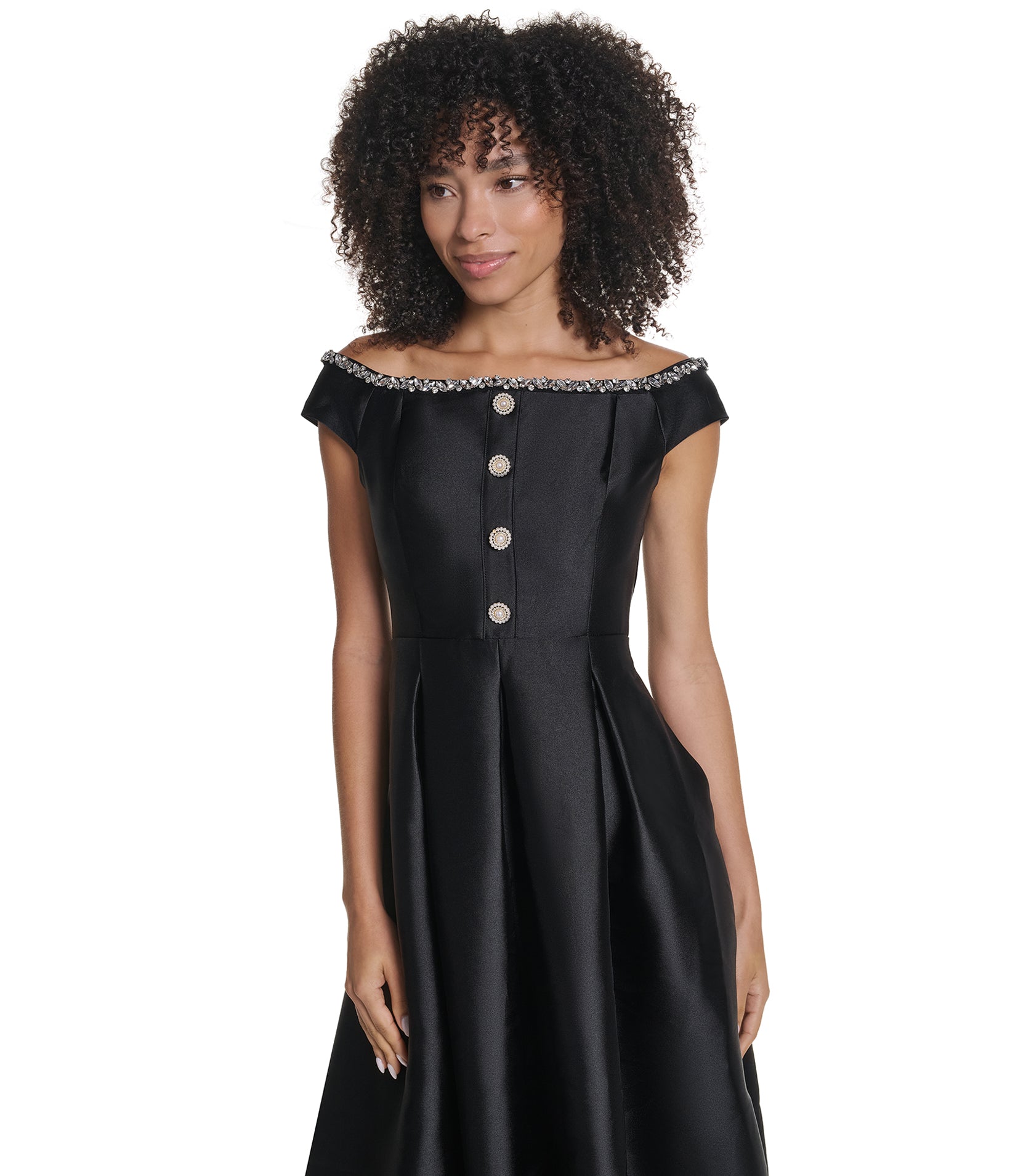 OFF THE SHOULDER A-LINE MIDI MIKADO DRESS VIEW 2 OFF THE SHOULDER A-LINE MIDI MIKADO DRESS VIEW 2