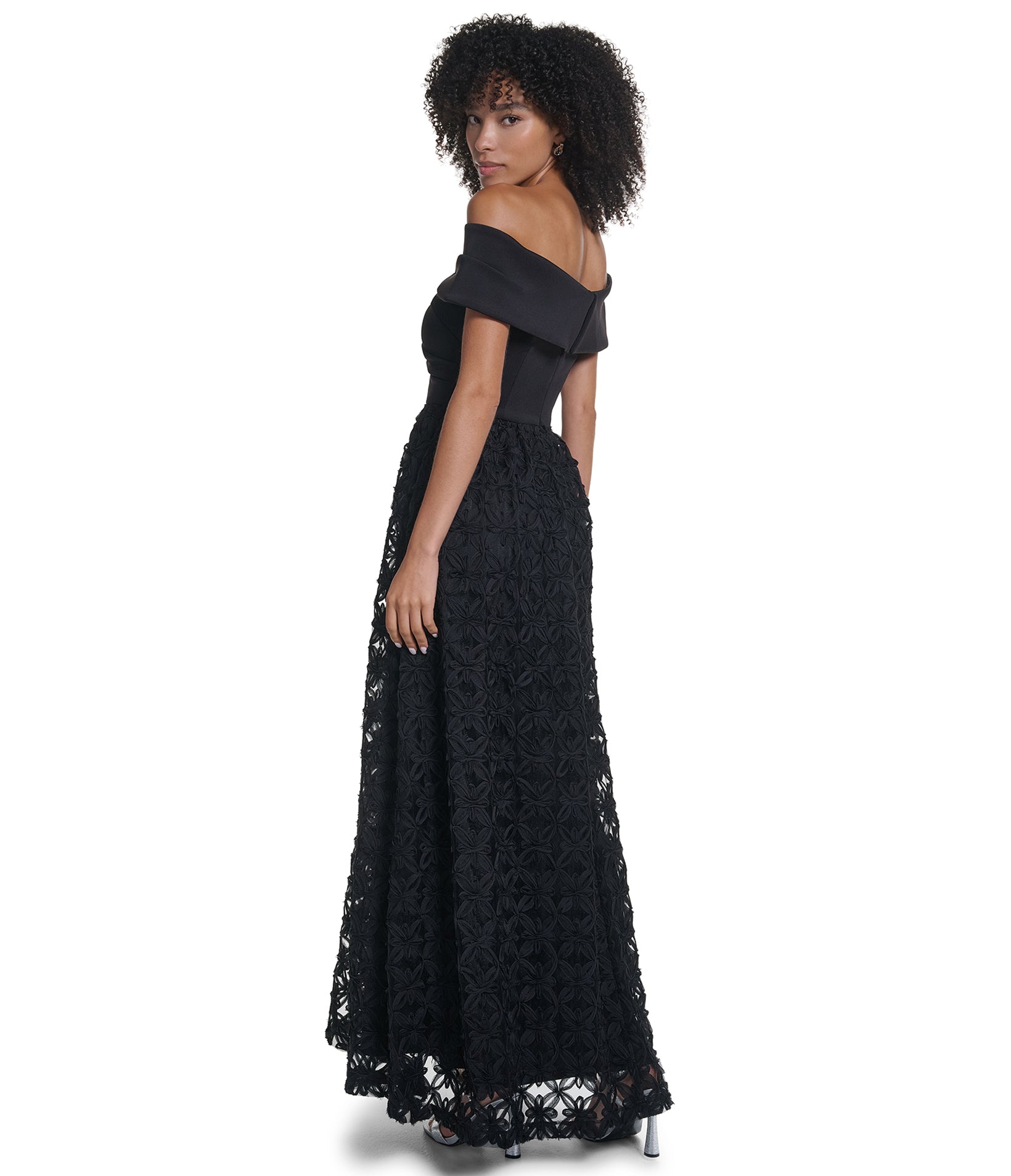 OFF THE SHOULDER BALLGOWN WITH CREPE BODICE AND RIBBON VIEW 3 OFF THE SHOULDER BALLGOWN WITH CREPE BODICE AND RIBBON VIEW 3