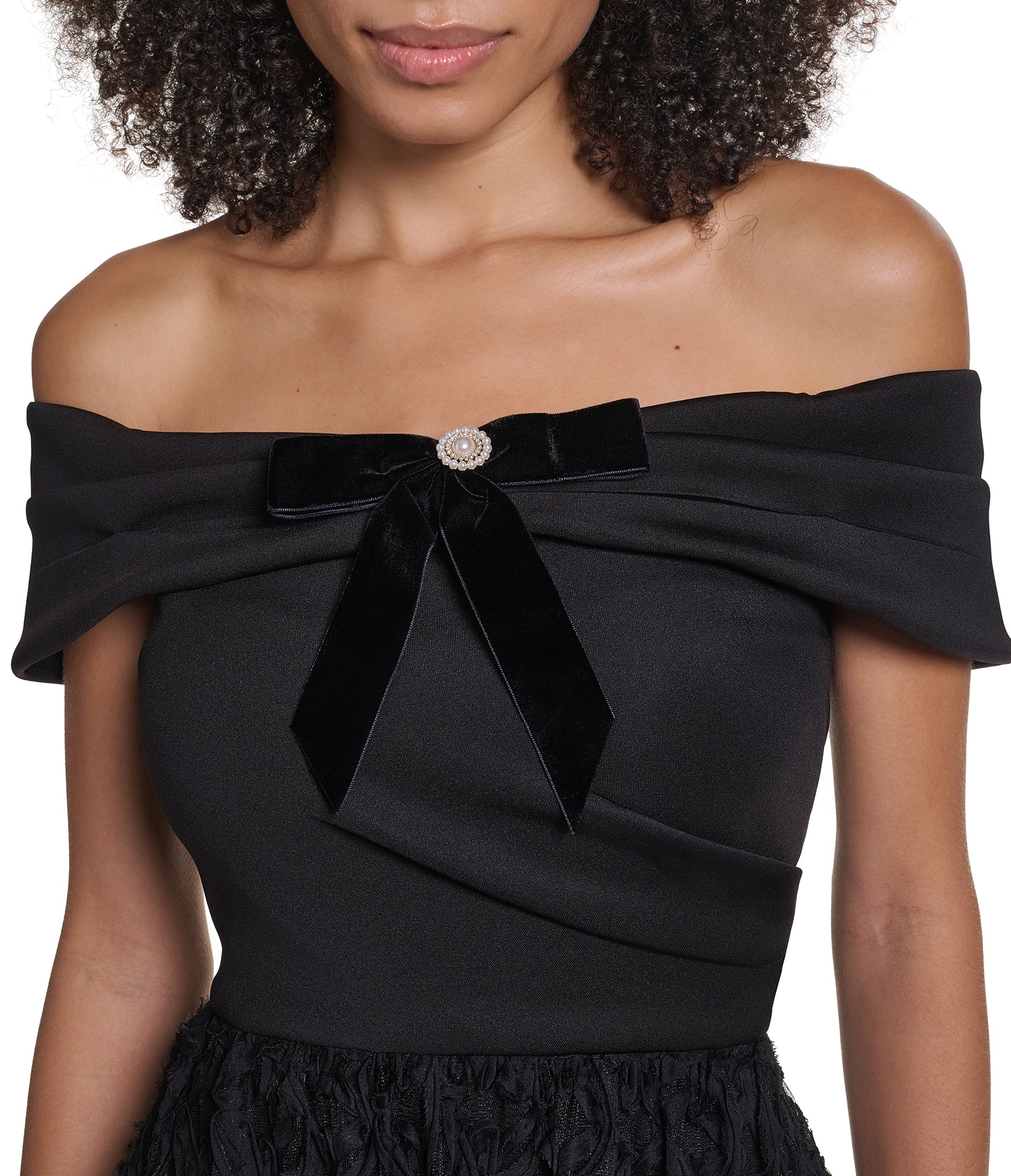 OFF THE SHOULDER BALLGOWN WITH CREPE BODICE AND RIBBON VIEW 6 OFF THE SHOULDER BALLGOWN WITH CREPE BODICE AND RIBBON VIEW 6