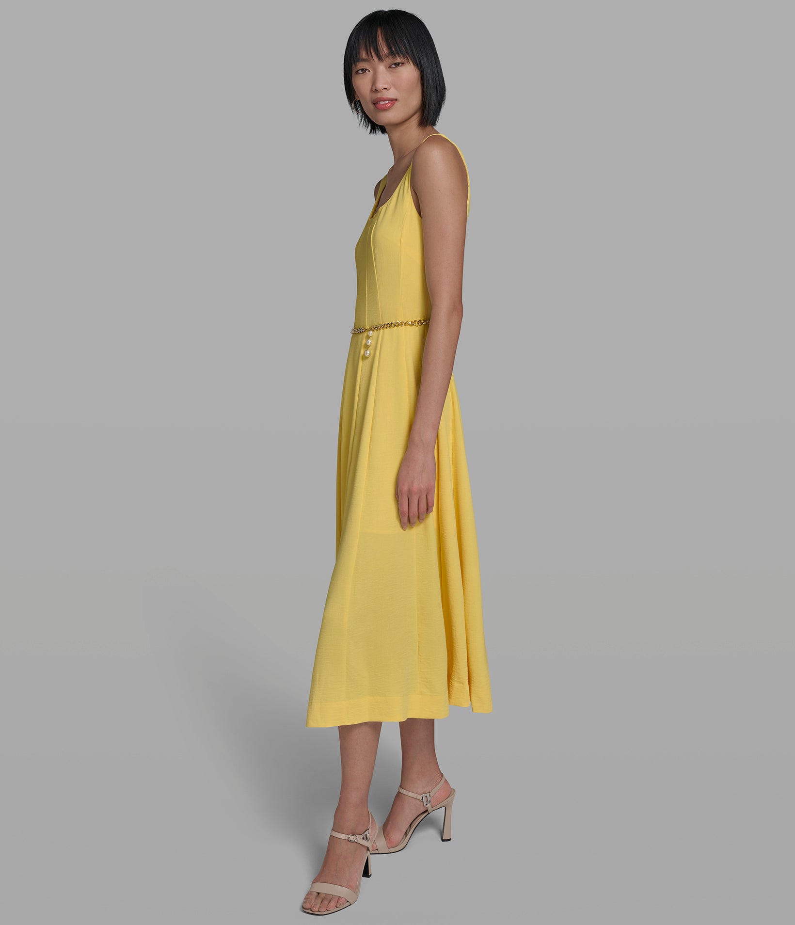 MIDI DRESS WITH CHAIN BELT VIEW 3 | Women's Spring Collection MIDI DRESS WITH CHAIN BELT VIEW 3 | Women's Spring Collection