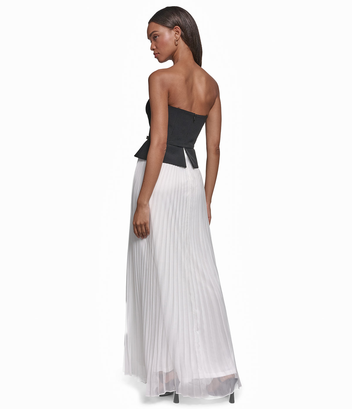 BELTED CREPE BODICE CHIFFON PLEATED GOWN VIEW 3 BELTED CREPE BODICE CHIFFON PLEATED GOWN VIEW 3