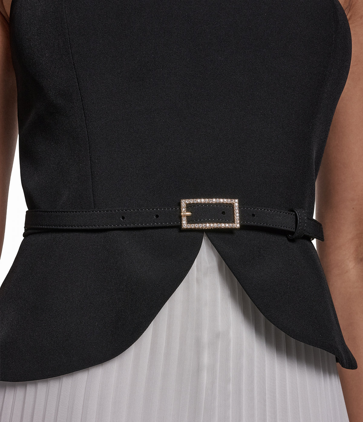 BELTED CREPE BODICE CHIFFON PLEATED GOWN VIEW 5 BELTED CREPE BODICE CHIFFON PLEATED GOWN VIEW 5