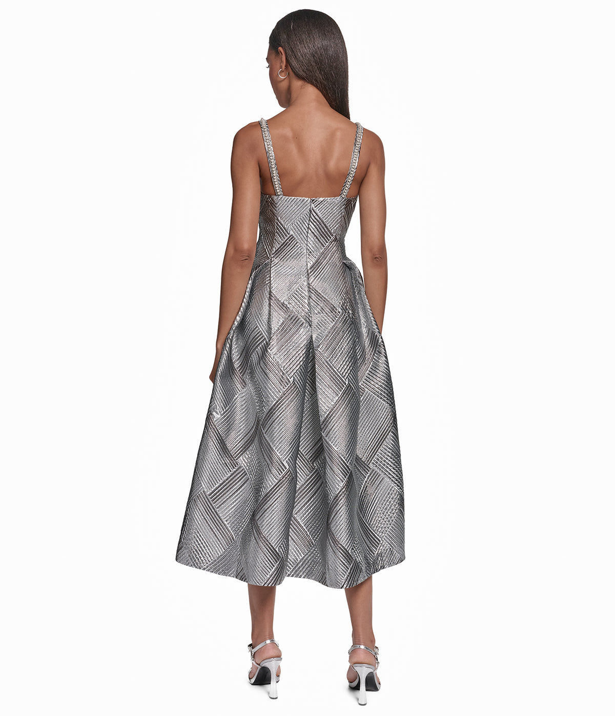 PEARL TRIM SQUARE NECK COCKTAIL FIT AND FLARE VIEW 2 PEARL TRIM SQUARE NECK COCKTAIL FIT AND FLARE VIEW 2