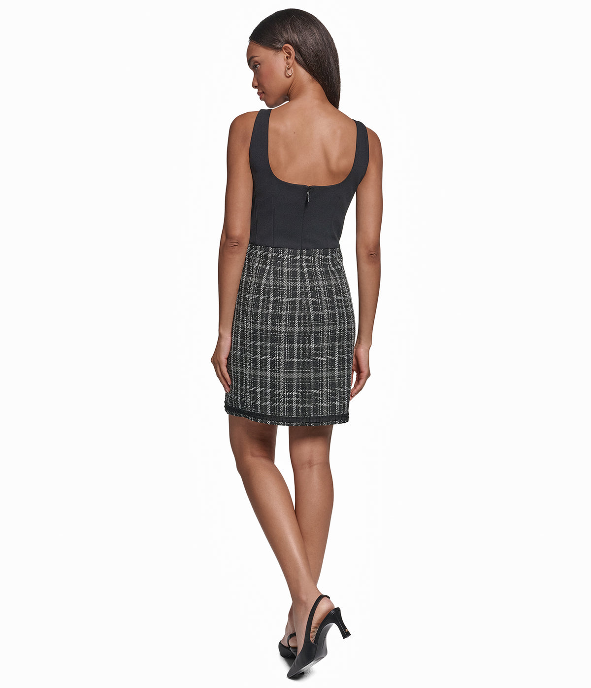 CONTRAST PLAID TWEED A LINE DRESS VIEW 3 CONTRAST PLAID TWEED A LINE DRESS VIEW 3