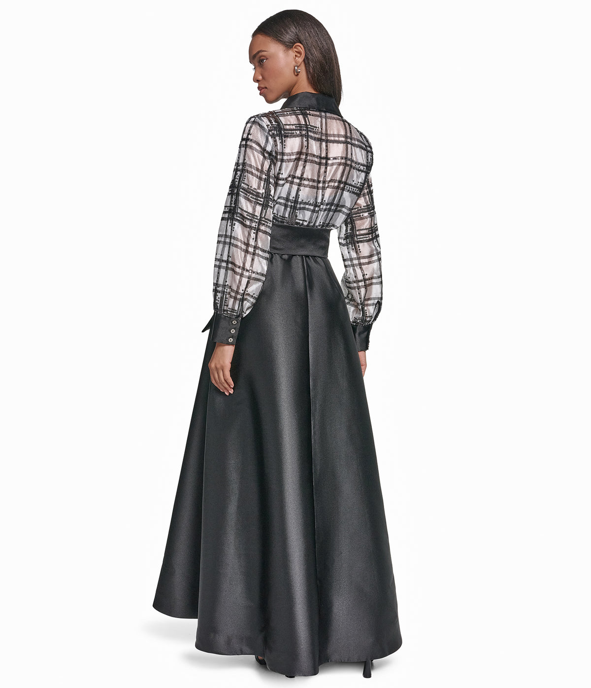 PLAID LONG SLEEVE SHIRT DRESS WITH BOW VIEW 3 PLAID LONG SLEEVE SHIRT DRESS WITH BOW VIEW 3
