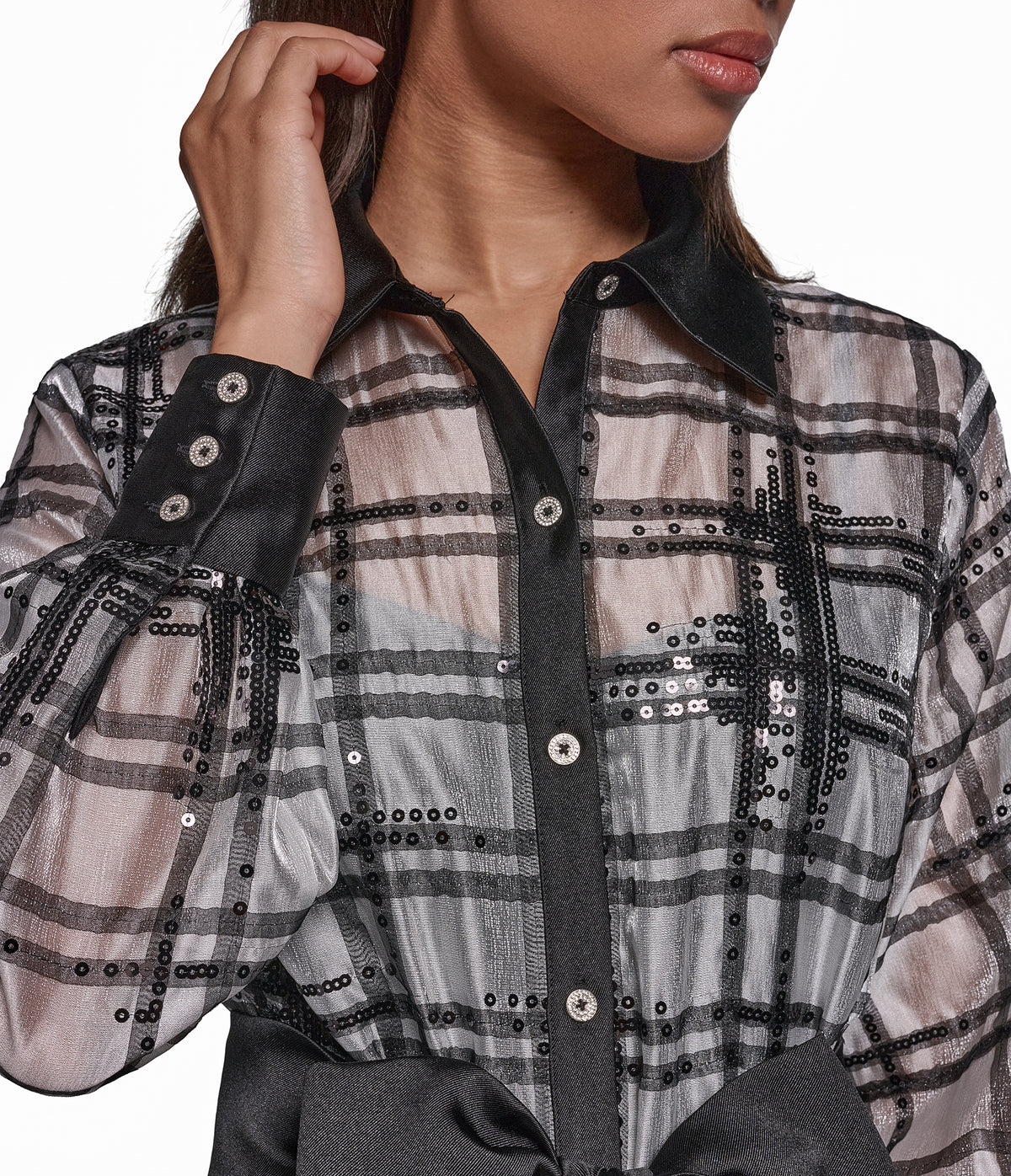 PLAID LONG SLEEVE SHIRT DRESS WITH BOW VIEW 5 PLAID LONG SLEEVE SHIRT DRESS WITH BOW VIEW 5