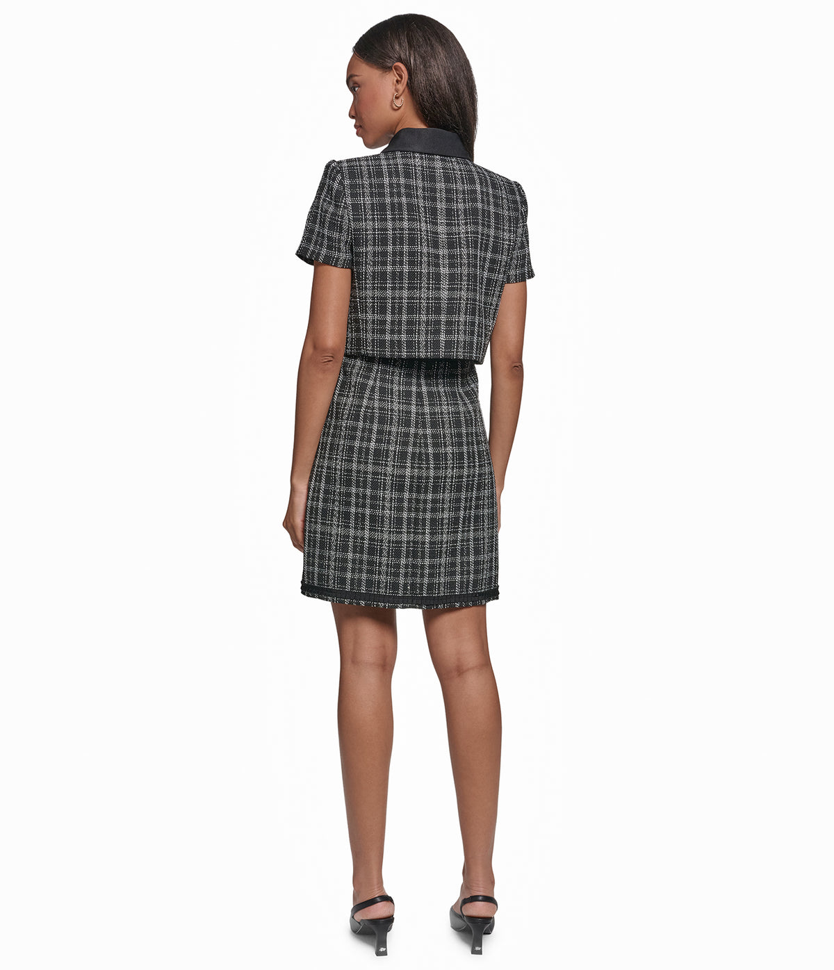 CONTRAST PLAID TWEED CROPPED JACKET VIEW 5 CONTRAST PLAID TWEED CROPPED JACKET VIEW 5