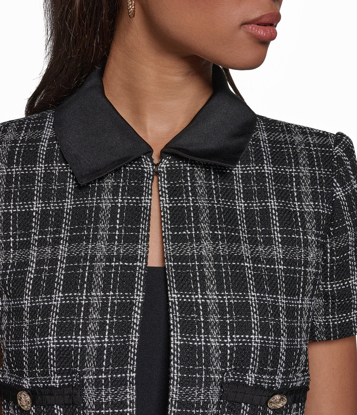 CONTRAST PLAID TWEED CROPPED JACKET VIEW 6 CONTRAST PLAID TWEED CROPPED JACKET VIEW 6