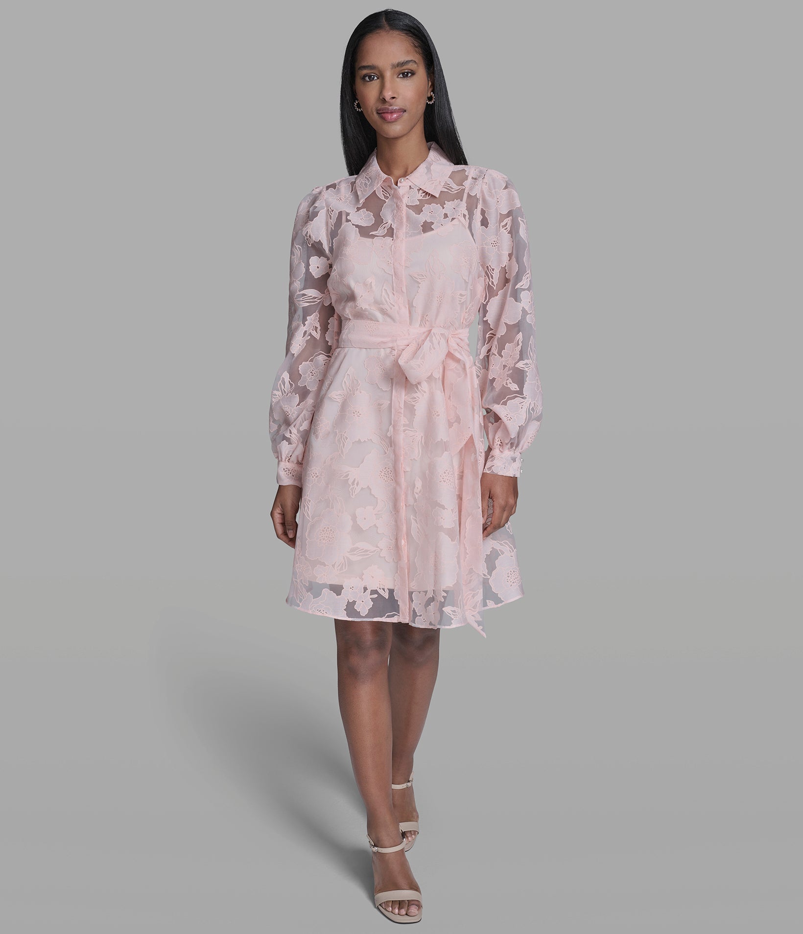 SHEER JACQUARD FLORAL FIT AND FLARE DRESS VIEW 5 | Women's Spring Collection SHEER JACQUARD FLORAL FIT AND FLARE DRESS VIEW 5 | Women's Spring Collection