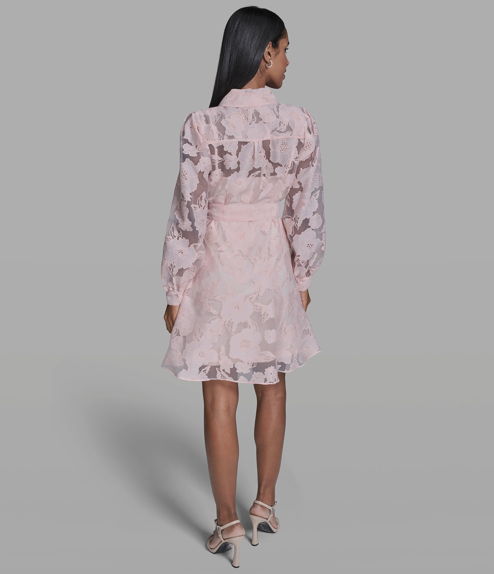 SHEER JACQUARD FLORAL FIT AND FLARE DRESS VIEW 3 | Women's Spring Collection SHEER JACQUARD FLORAL FIT AND FLARE DRESS VIEW 3 | Women's Spring Collection