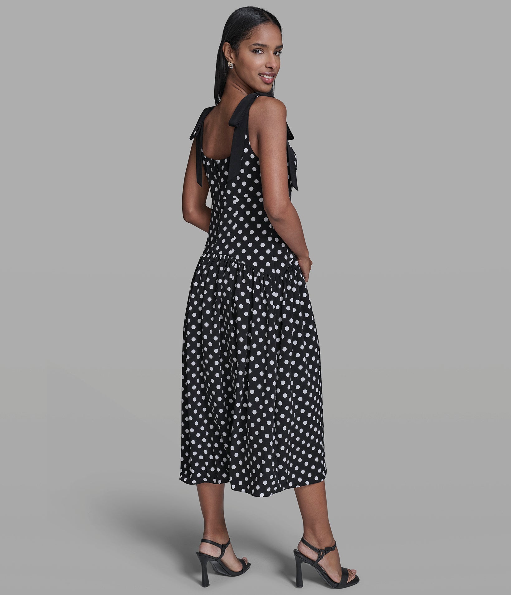 BOW STRAP POLKA DOT MIDI DRESS VIEW 3 BOW STRAP POLKA DOT MIDI DRESS VIEW 3