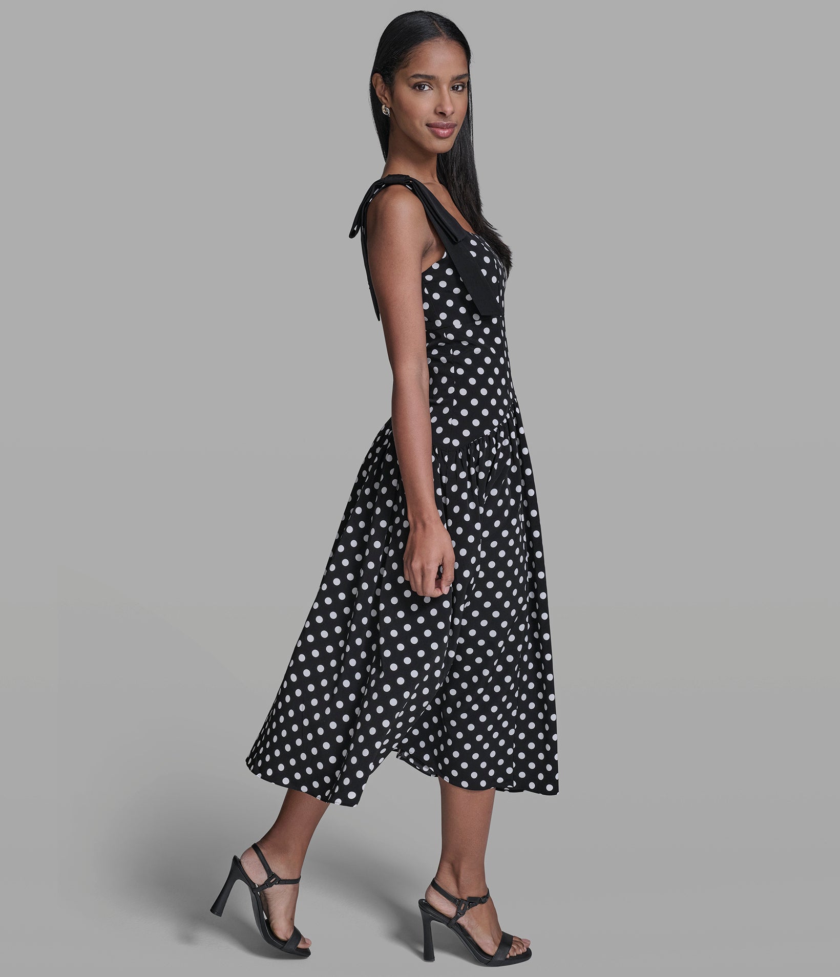 BOW STRAP POLKA DOT MIDI DRESS VIEW 4 BOW STRAP POLKA DOT MIDI DRESS VIEW 4