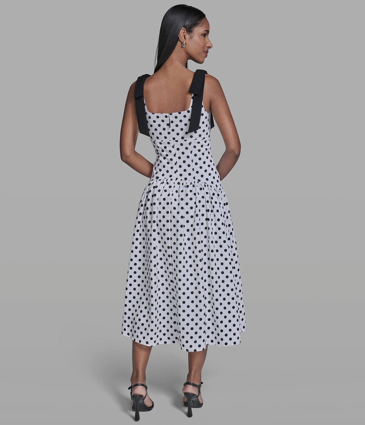Women's Bow Strap Polka-Dot Midi Dress | Soft White/Black
