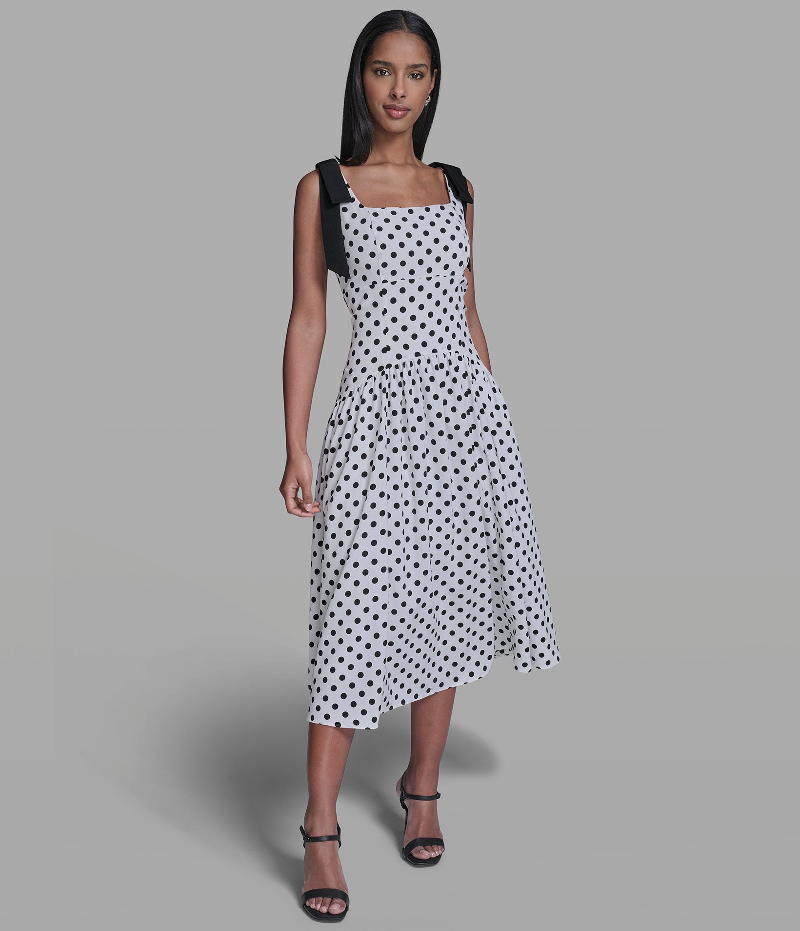 BOW STRAP POLKA DOT MIDI DRESS View 1 | New Arrivals BOW STRAP POLKA DOT MIDI DRESS View 1 | New Arrivals