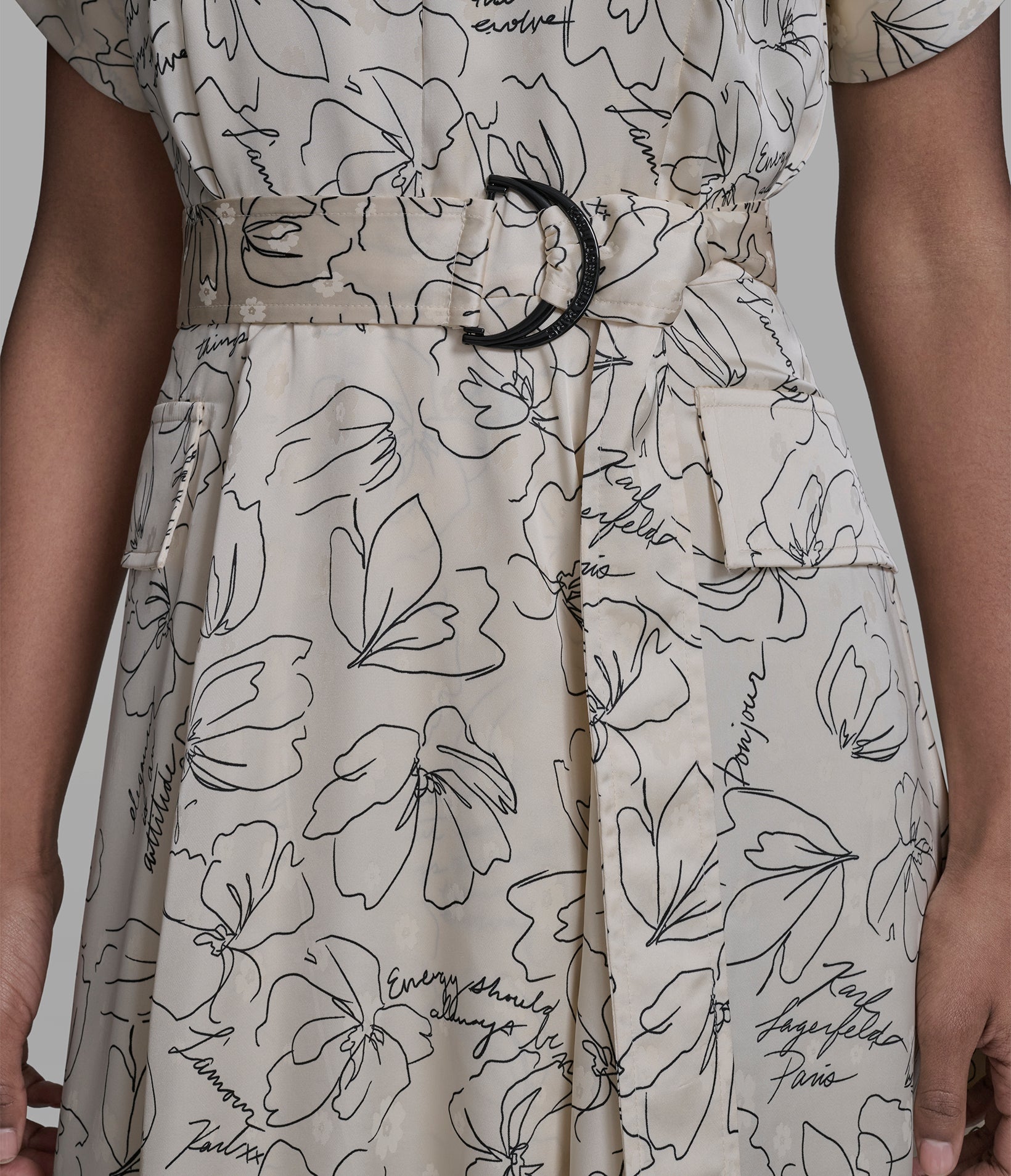 BELTED FLORAL OUTLINE MIDI DRESS VIEW 5 | New Arrivals BELTED FLORAL OUTLINE MIDI DRESS VIEW 5 | New Arrivals