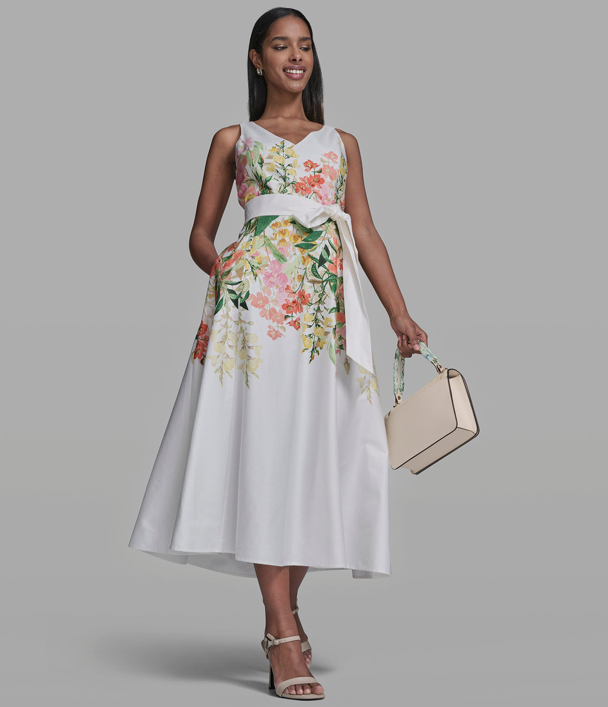 karl lagerfeld dress Paris Women's Printed V-Neck Midi - Soft White Multi Designer lace trim midi slip dress 6 Drawer Black Dresser, From the Ultimate Icon Collar Size:19.5