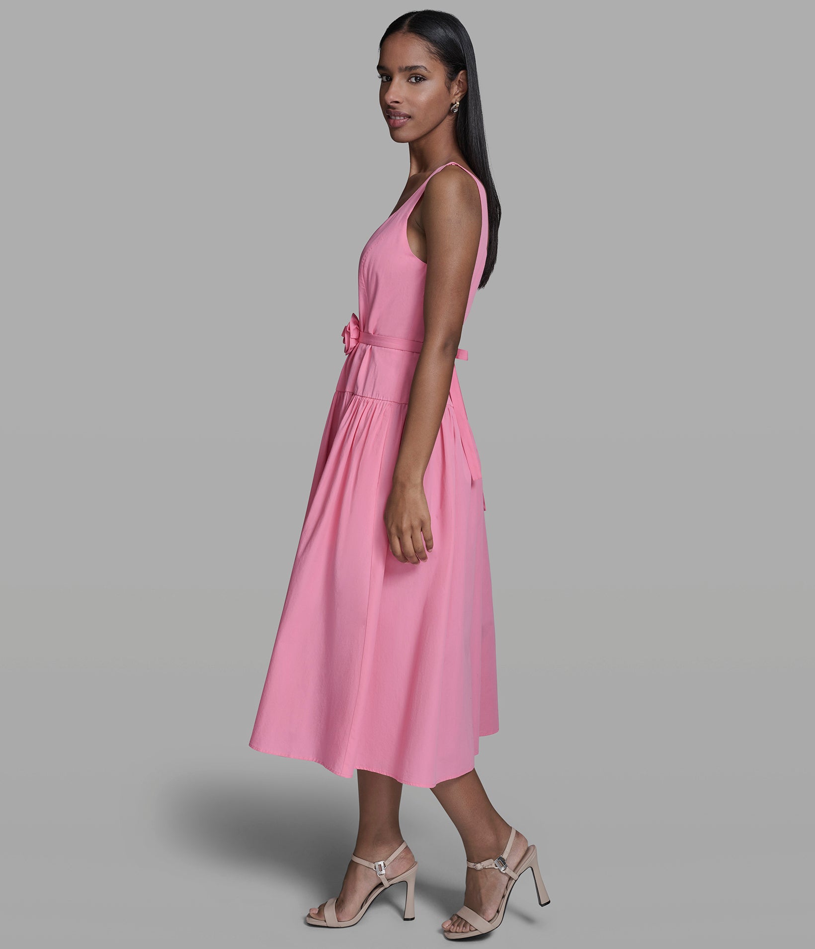 COTTON POPLIN MIDI DRESS WITH FLOWER BELT VIEW 3 | Women's Clothing COTTON POPLIN MIDI DRESS WITH FLOWER BELT VIEW 3 | Women's Clothing