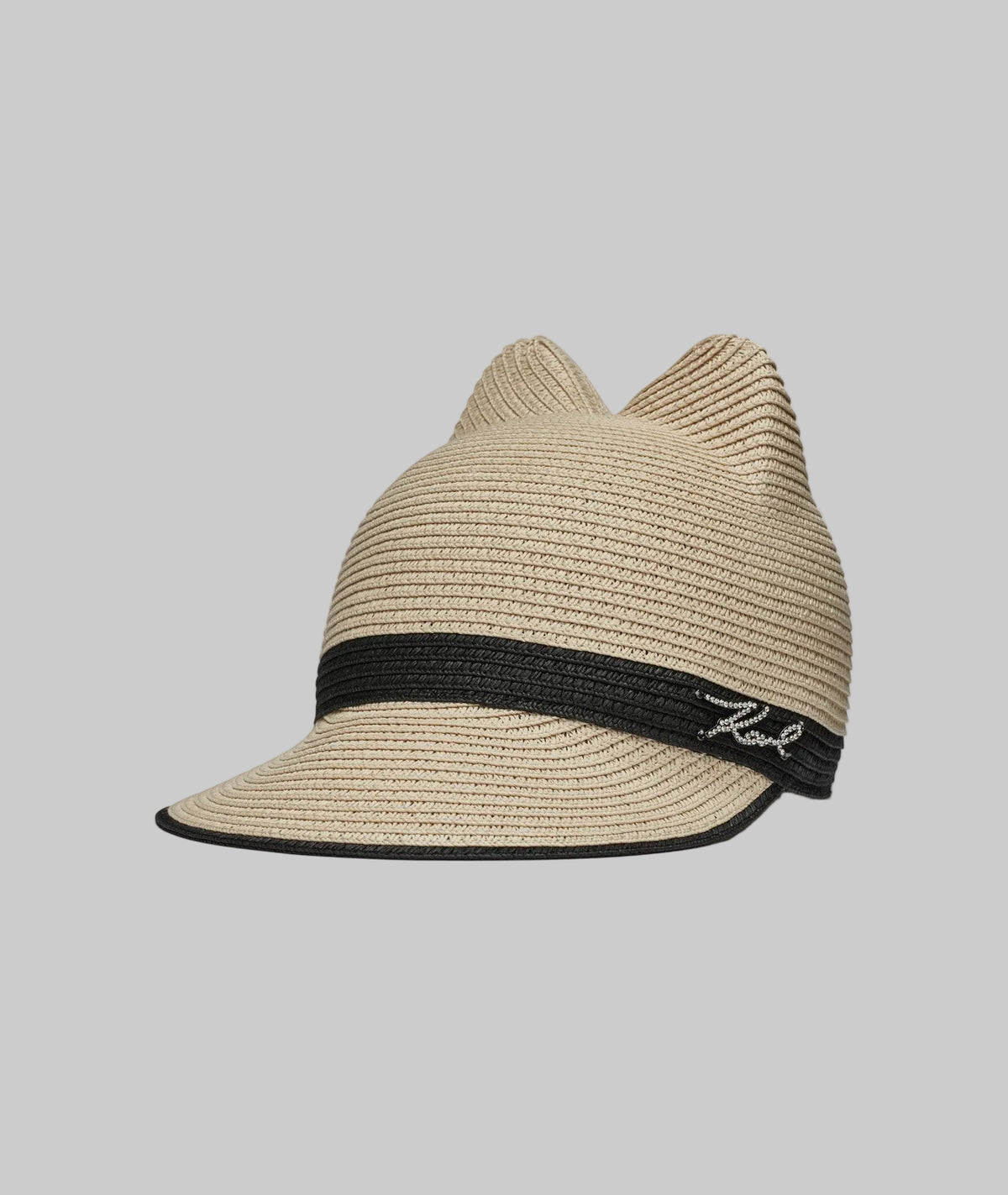Karl Lagerfeld Cat Ear Beige Straw Visor Hat with Black Band Karl Lagerfeld Choupette straw ears cap - Beige|91KW3402NATURALE main image 3