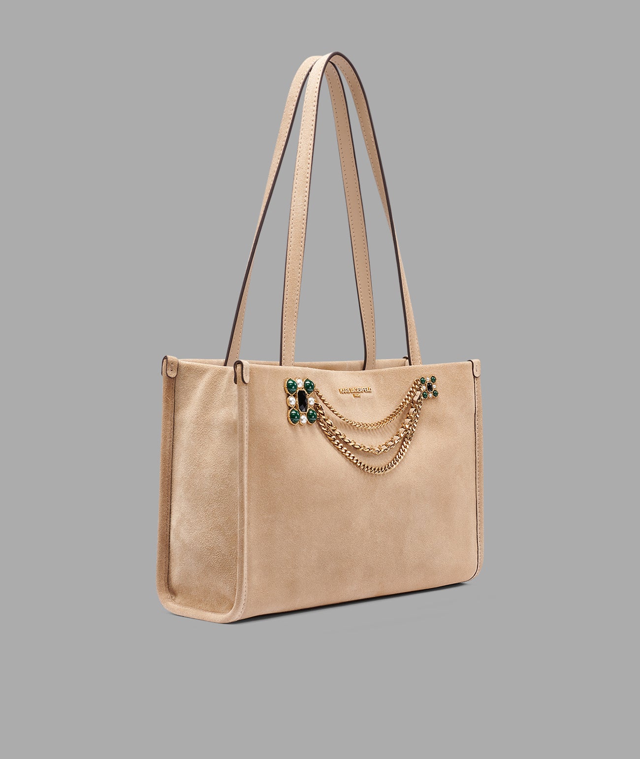 JADE SUEDE SHOPPER WITH BROCHE AND SWAG CHAIN VIEW 2 JADE SUEDE SHOPPER WITH BROCHE AND SWAG CHAIN VIEW 2
