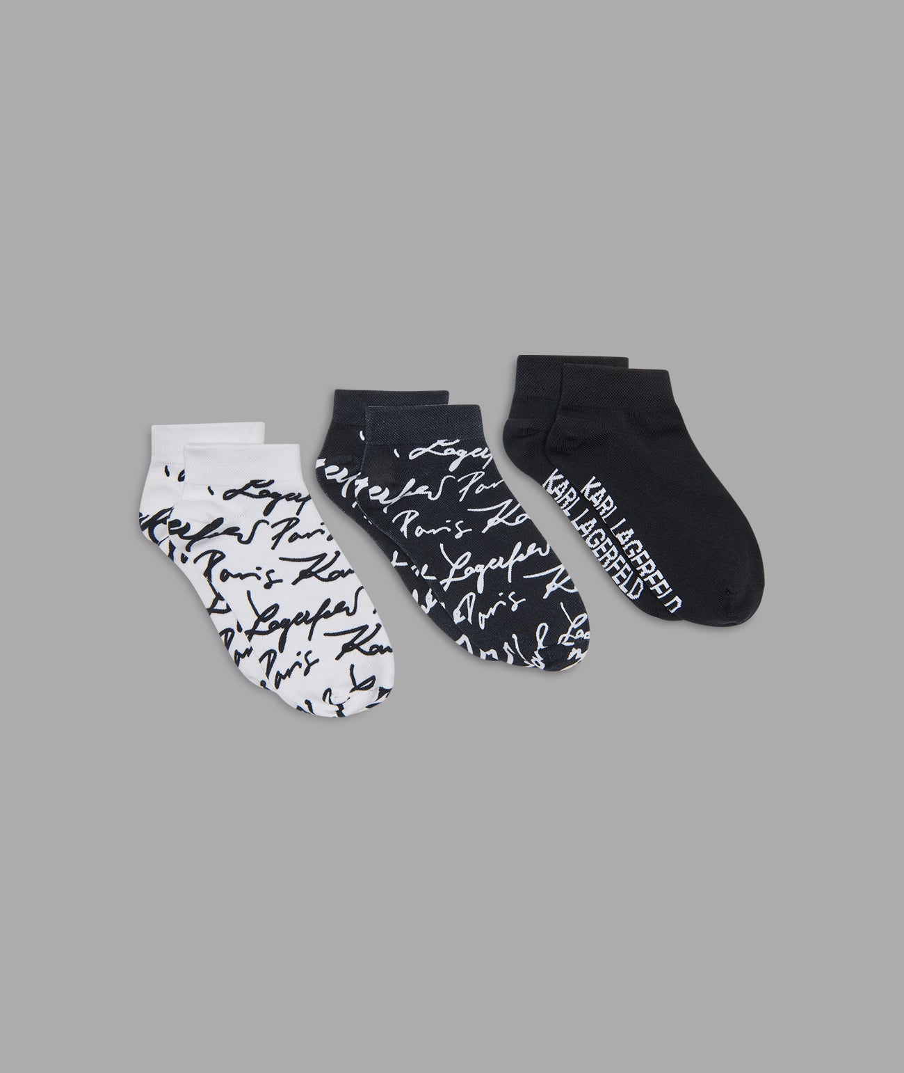 KARL SCRIPT ANKLE SOCKS 3-PACK View 1 | Women's Accessories KARL SCRIPT ANKLE SOCKS 3-PACK View 1 | Women's Accessories