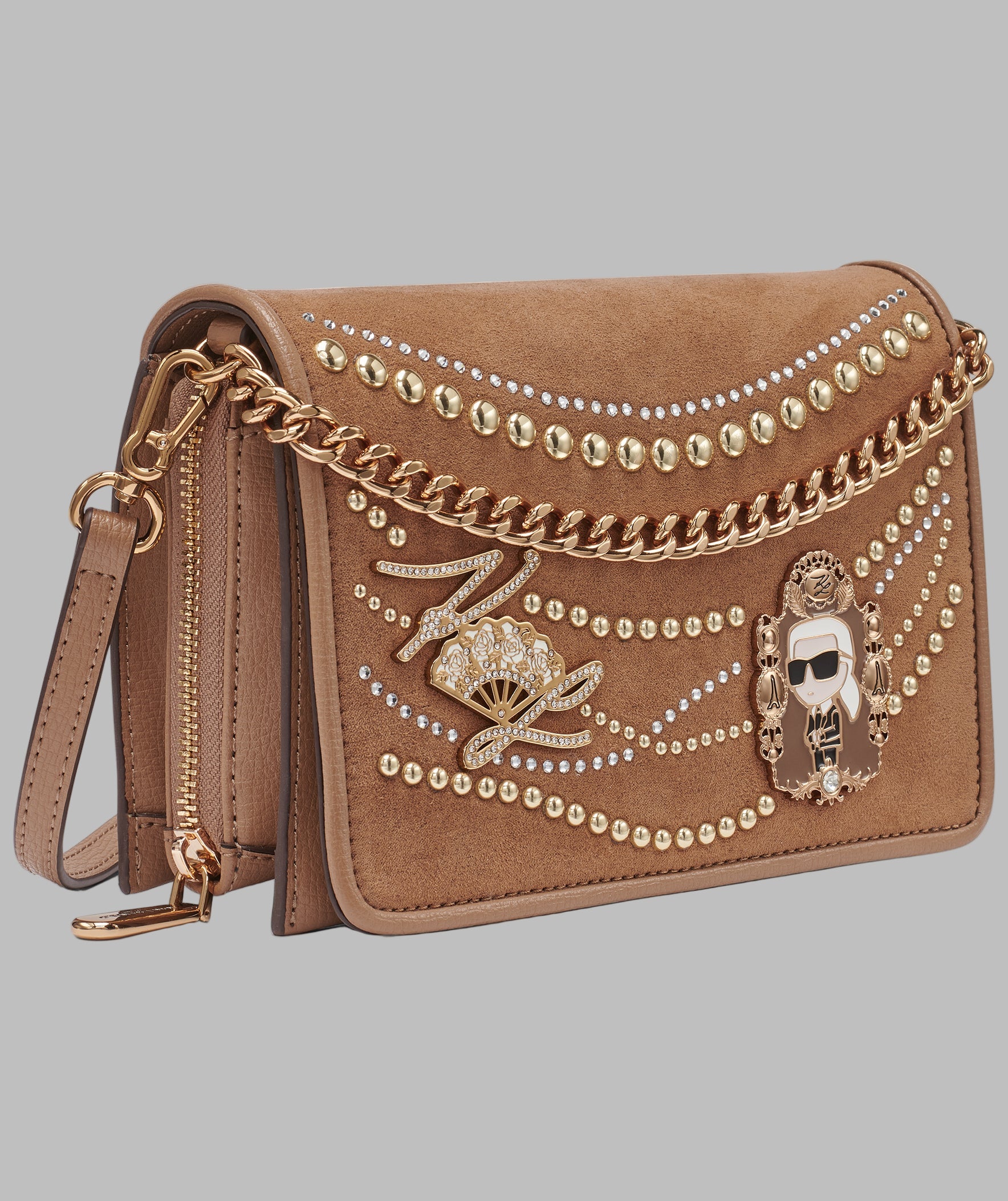 Lourdes Suede Flap Crossbody | Crossbodies & Satchels | Karl