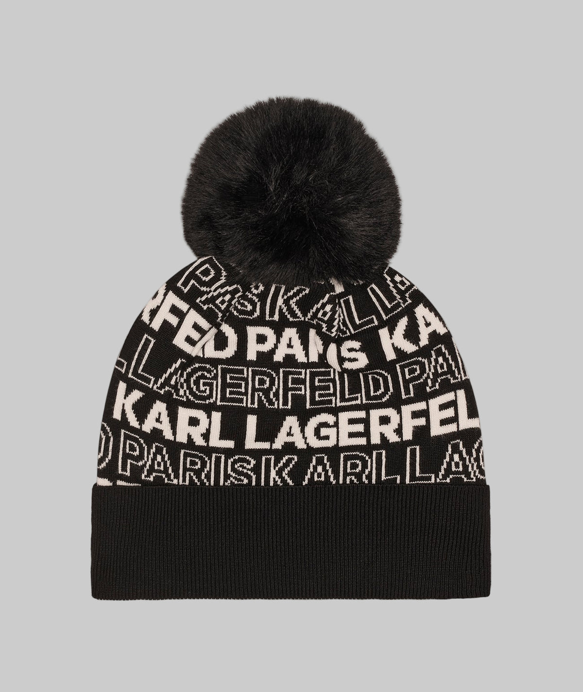 Karl Lagerfeld White Knit Hat with Pom-Pom and matching scarf KLPLH05325_23_L5KH8182_BLK_F.  main image 2