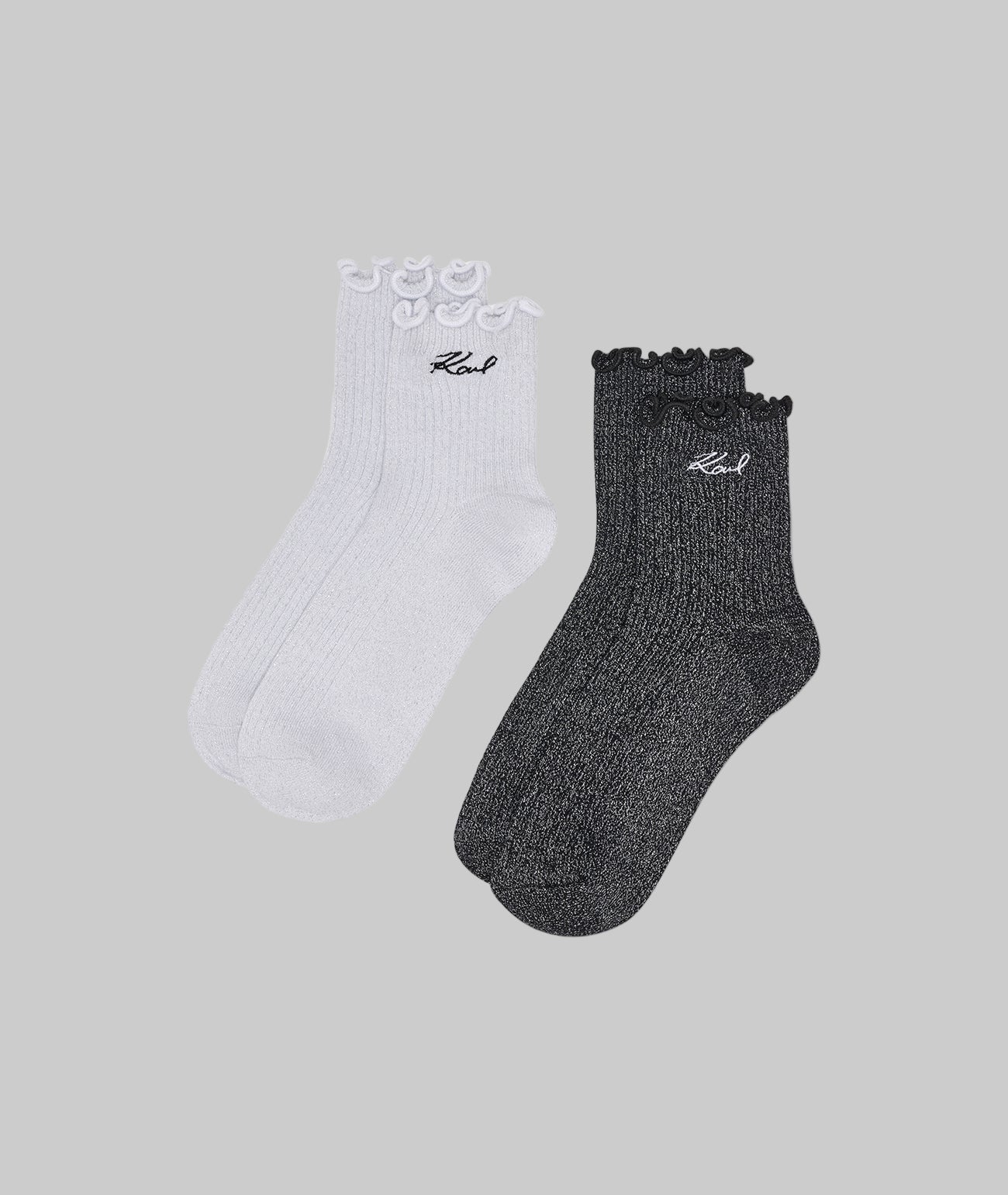 EMBROIDERED SCRIPT LOGO RUFFLE ANKLE SOCKS 2-PACK View 1 | Products EMBROIDERED SCRIPT LOGO RUFFLE ANKLE SOCKS 2-PACK View 1 | Products