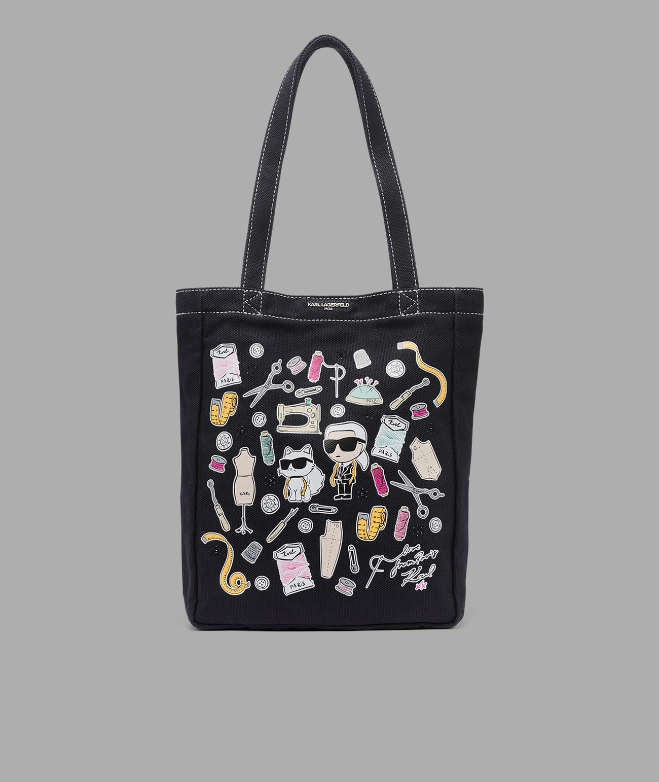 CANNES KARL & CHOUPETTE CANVAS TOTE VIEW 1 CANNES KARL & CHOUPETTE CANVAS TOTE VIEW 1
