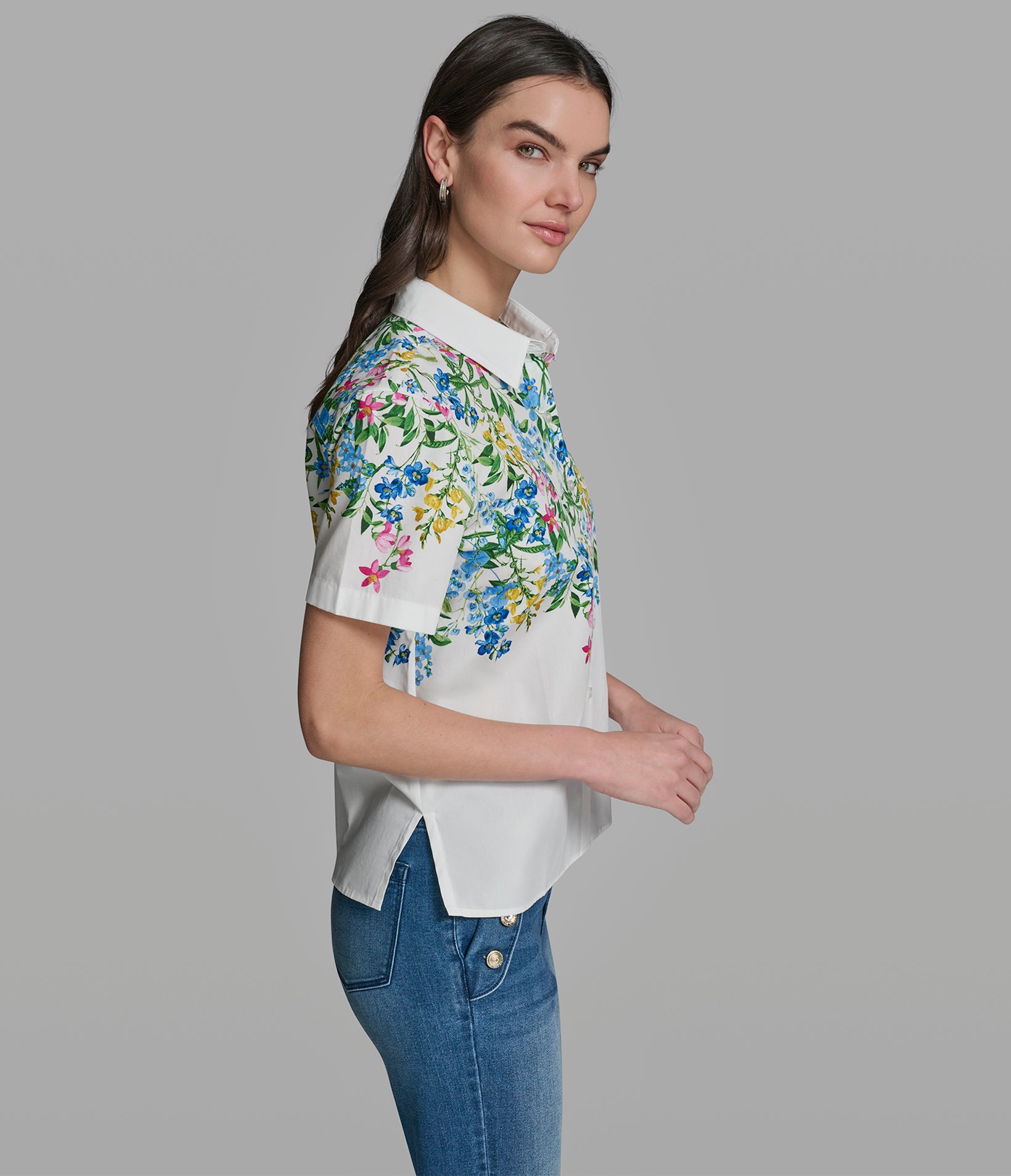 SHORT SLEEVE FLORAL BLOUSE VIEW 3 | New Arrivals SHORT SLEEVE FLORAL BLOUSE VIEW 3 | New Arrivals