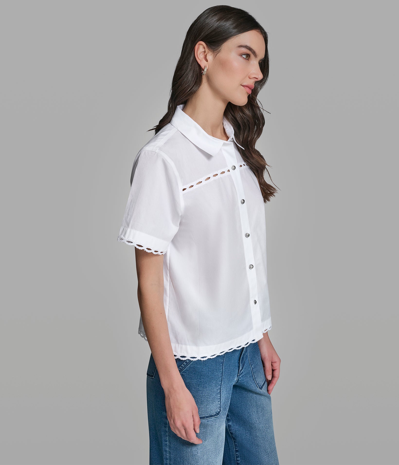 EYELIT TRIM BUTTON FRONT SHIRT VIEW 3 | Women's Tops & Sweaters EYELIT TRIM BUTTON FRONT SHIRT VIEW 3 | Women's Tops & Sweaters
