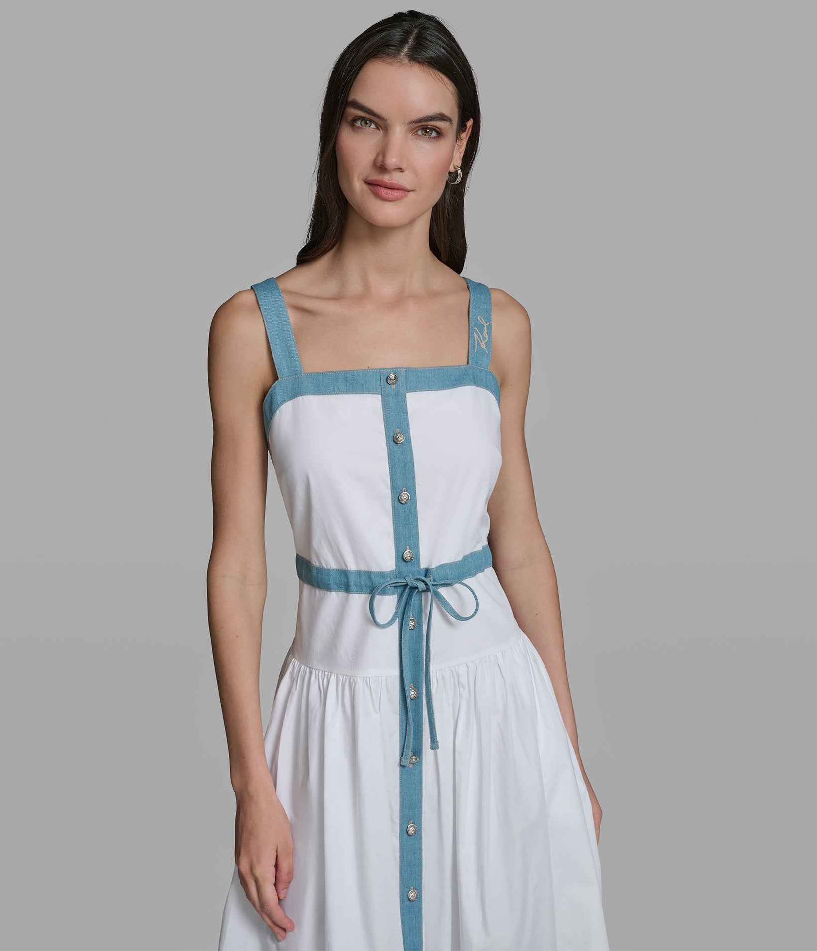 SLEEVELESS DENIM TRIM MIDI DRESS VIEW 4 | Women's Clothing SLEEVELESS DENIM TRIM MIDI DRESS VIEW 4 | Women's Clothing