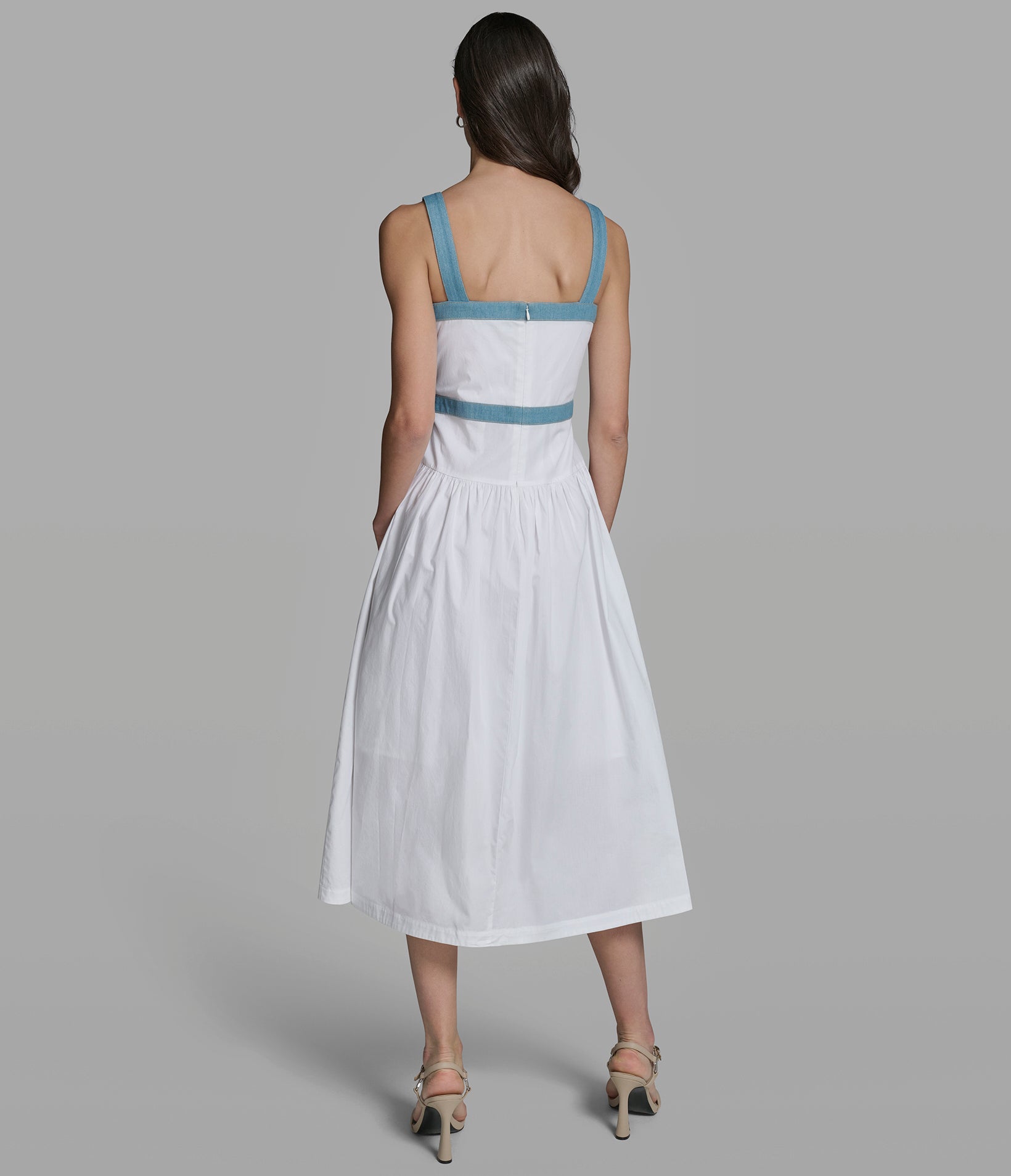 SLEEVELESS DENIM TRIM MIDI DRESS View 2 | Women's Clothing SLEEVELESS DENIM TRIM MIDI DRESS View 2 | Women's Clothing