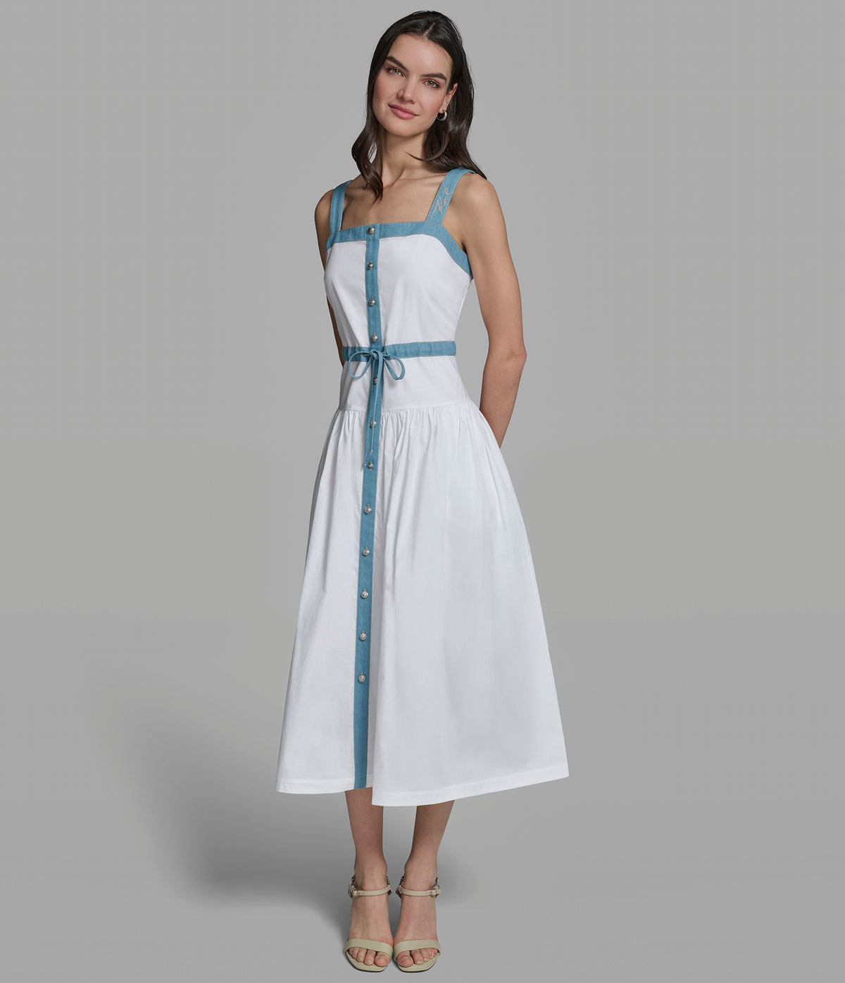 Karl Lagerfeld Paris Women's Sleeveless Square Neck Dress - White