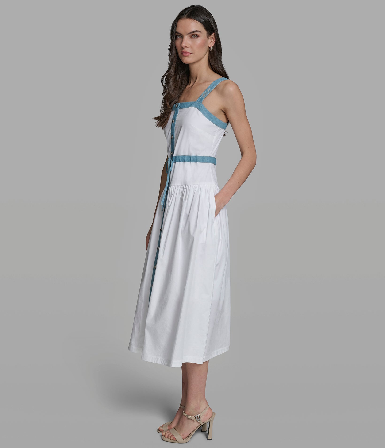 SLEEVELESS DENIM TRIM MIDI DRESS VIEW 3 | Women's Clothing SLEEVELESS DENIM TRIM MIDI DRESS VIEW 3 | Women's Clothing