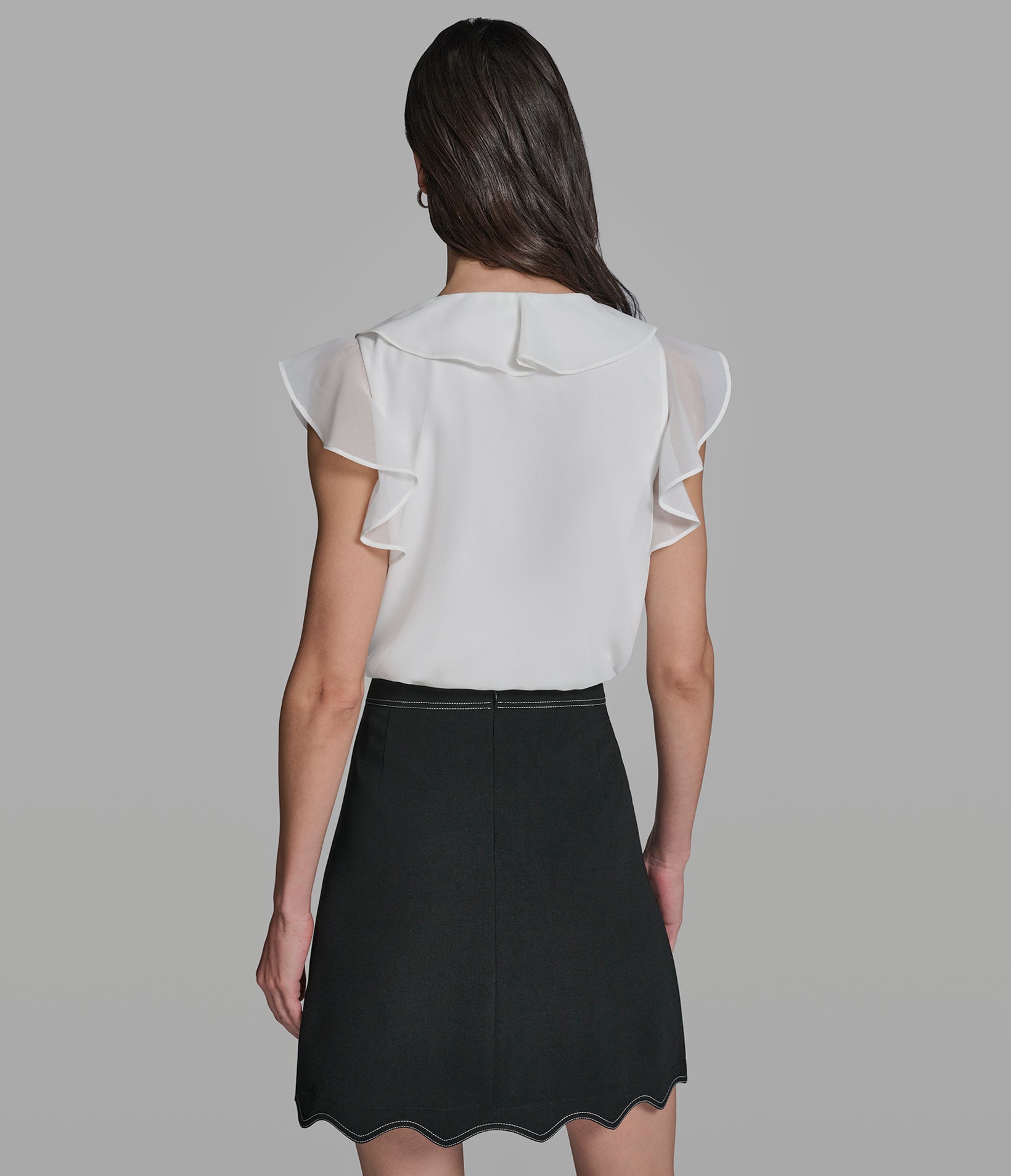 SLEEVELESS RUFFLE V-NECK TOP WITH ROSETTE View 2 | Women's Clothing SLEEVELESS RUFFLE V-NECK TOP WITH ROSETTE View 2 | Women's Clothing