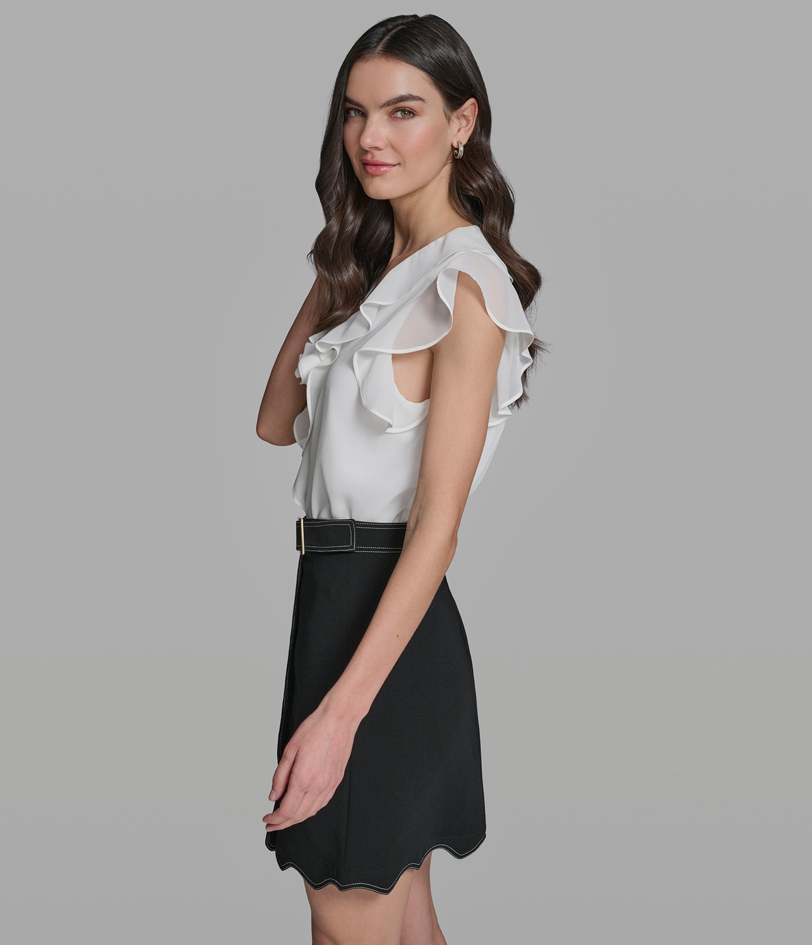 SLEEVELESS RUFFLE V-NECK TOP WITH ROSETTE VIEW 3 | Women's Tops & Sweaters SLEEVELESS RUFFLE V-NECK TOP WITH ROSETTE VIEW 3 | Women's Tops & Sweaters