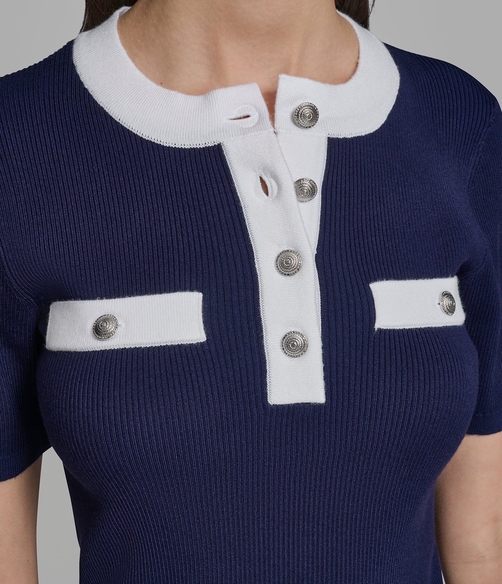 CONTRAST TRIM RIBBED KNIT TOP VIEW 6 | Sweater Shop CONTRAST TRIM RIBBED KNIT TOP VIEW 6 | Sweater Shop