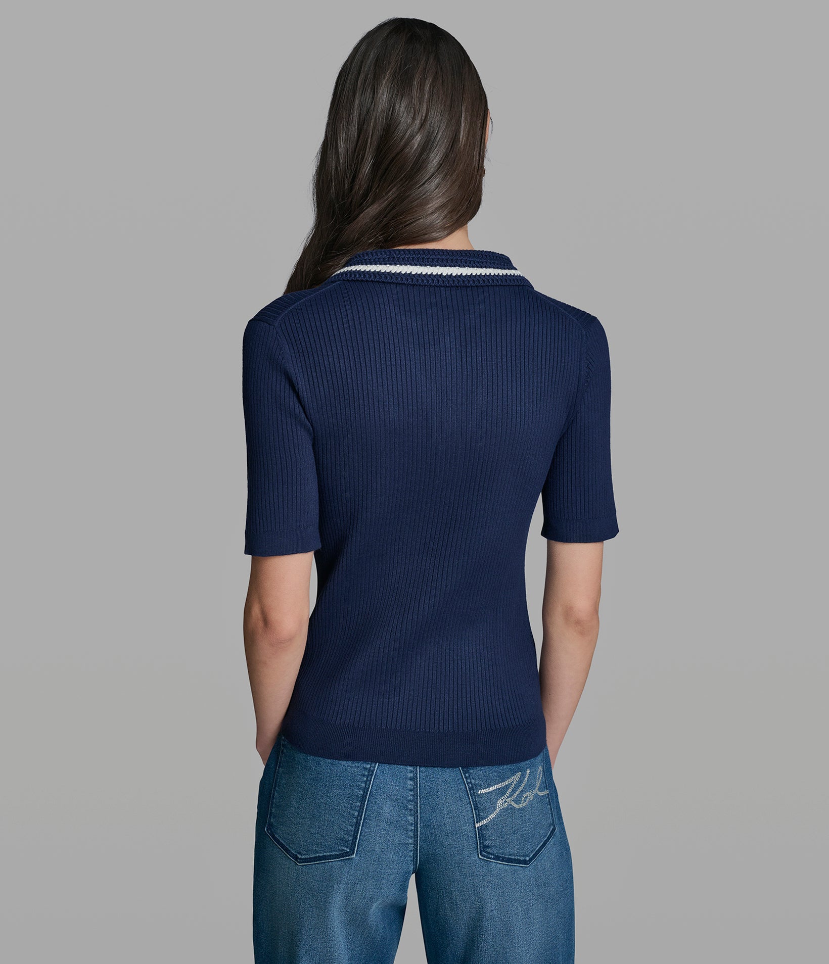 SHORT SLEEVE POLO WITH CROCHET COLLAR View 2 | Women's Clothing SHORT SLEEVE POLO WITH CROCHET COLLAR View 2 | Women's Clothing