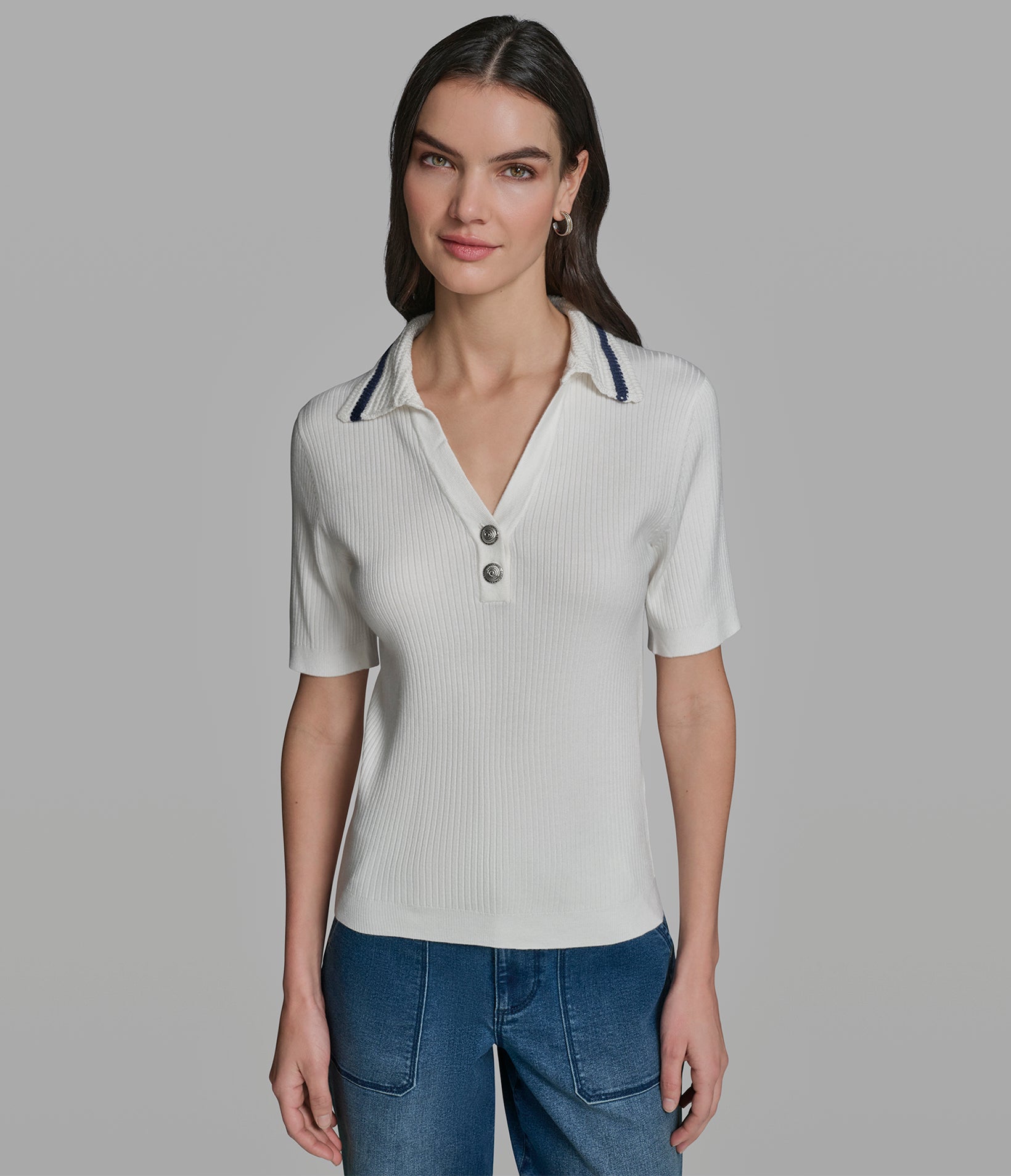 SHORT SLEEVE POLO WITH CROCHET COLLAR VIEW 3 | Women's Clothing SHORT SLEEVE POLO WITH CROCHET COLLAR VIEW 3 | Women's Clothing