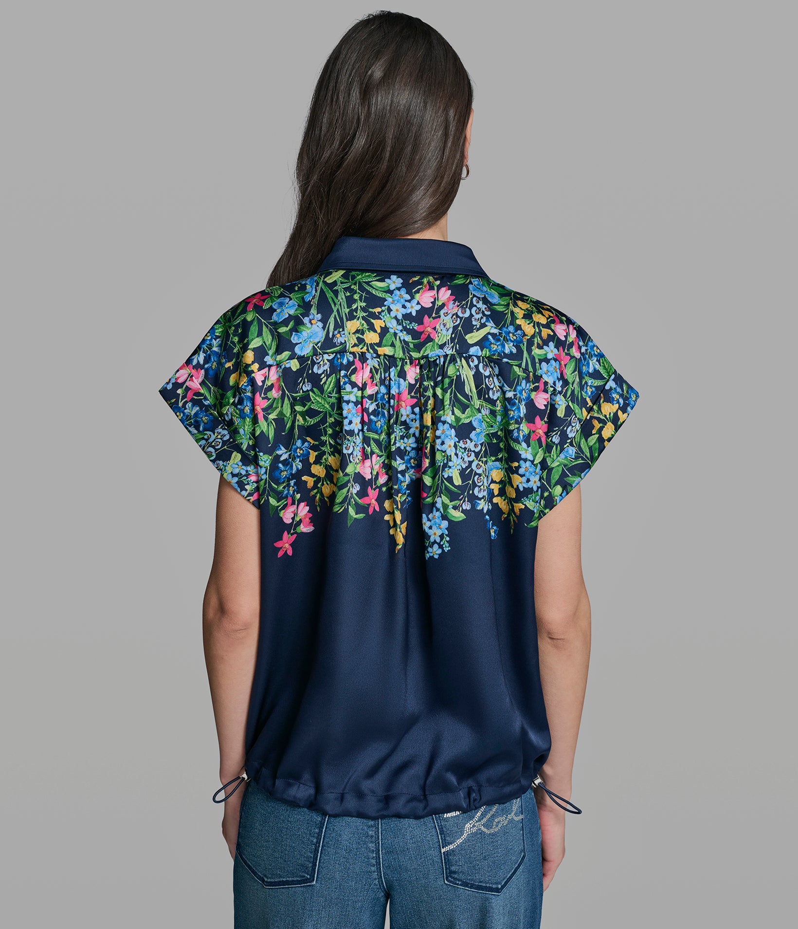 FLORAL PRINT BUNGEE HEM TOP View 2 | New Arrivals FLORAL PRINT BUNGEE HEM TOP View 2 | New Arrivals