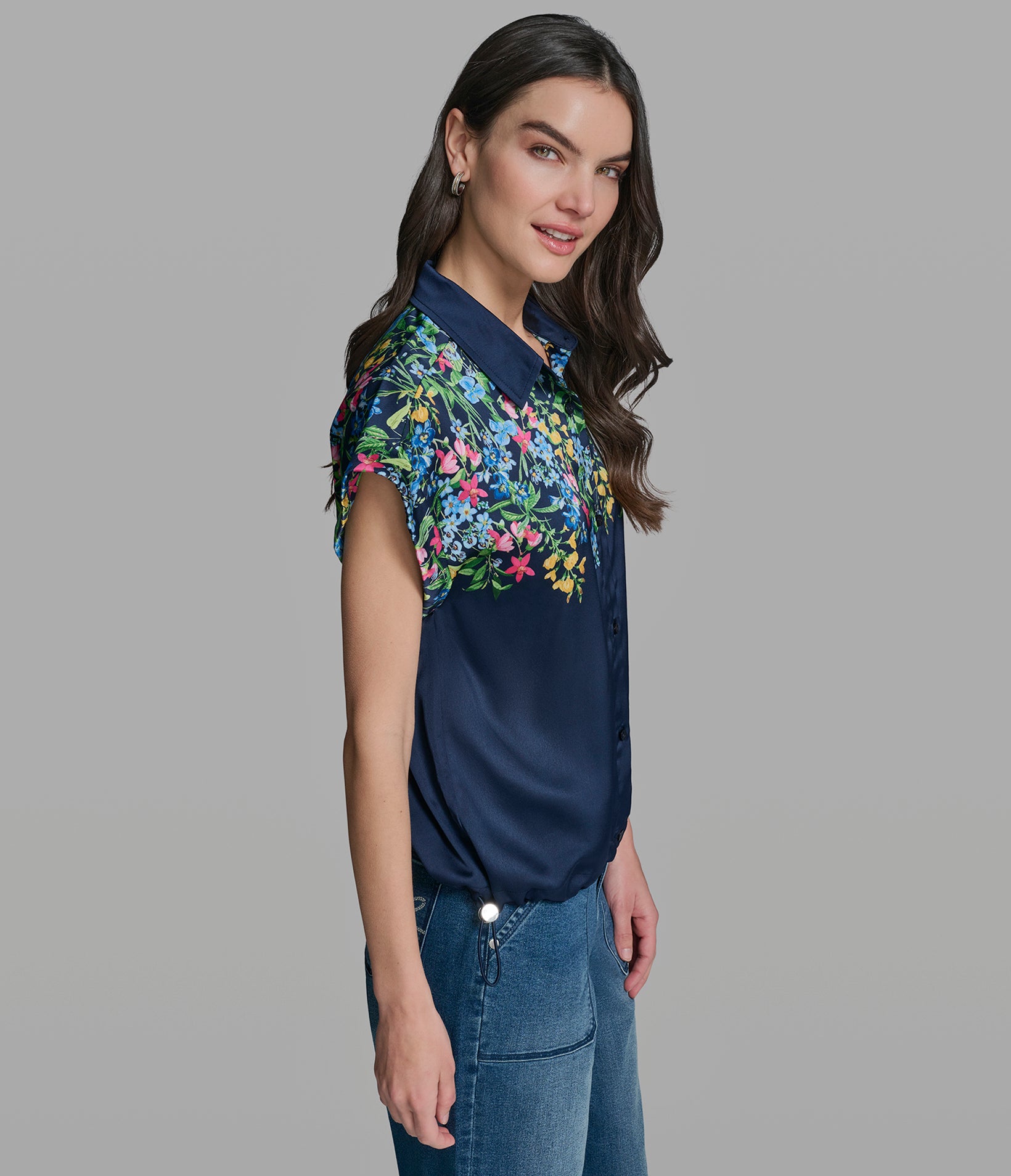 FLORAL PRINT BUNGEE HEM TOP VIEW 3 | New Arrivals FLORAL PRINT BUNGEE HEM TOP VIEW 3 | New Arrivals