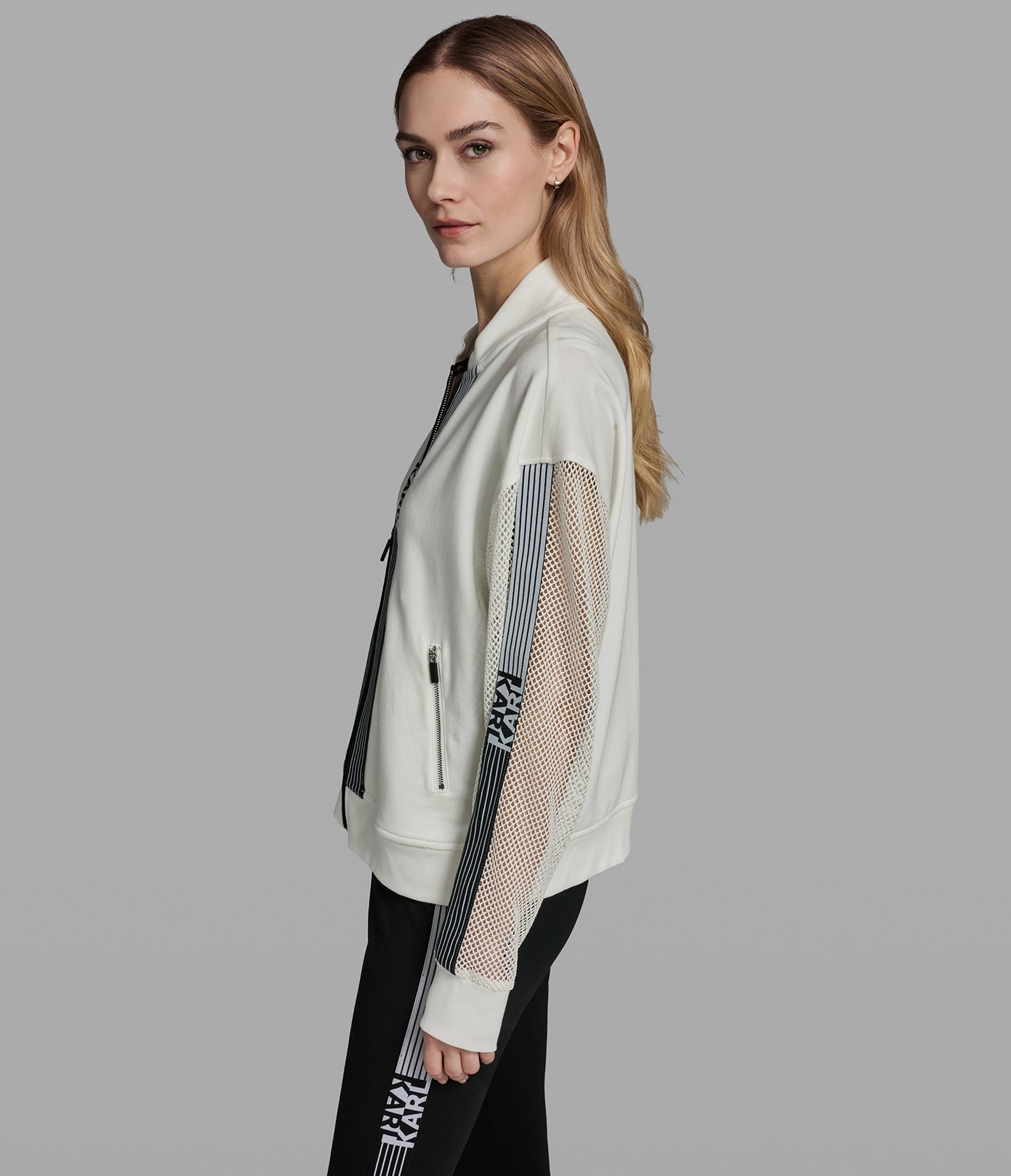 Logo Stripe Mesh Track Jacket | Jackets & Blazers | Karl Lagerfeld