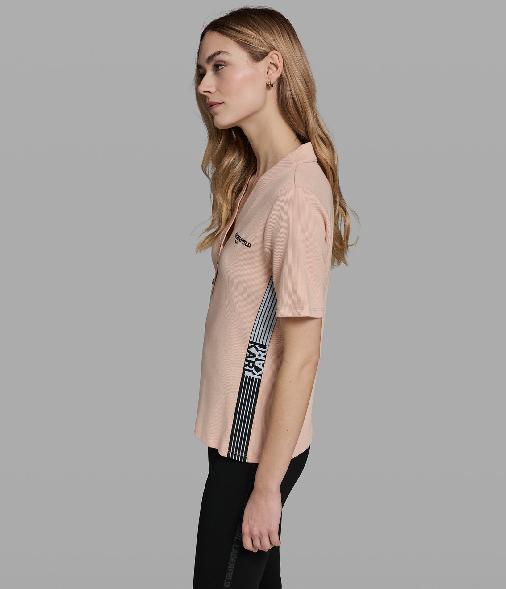 Stripe Trim Logo Top | Sweaters & Tops | Karl Lagerfeld Paris