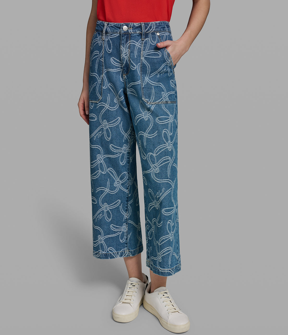 Bow Jacquard Denim Pant | Denim | Karl Lagerfeld Paris