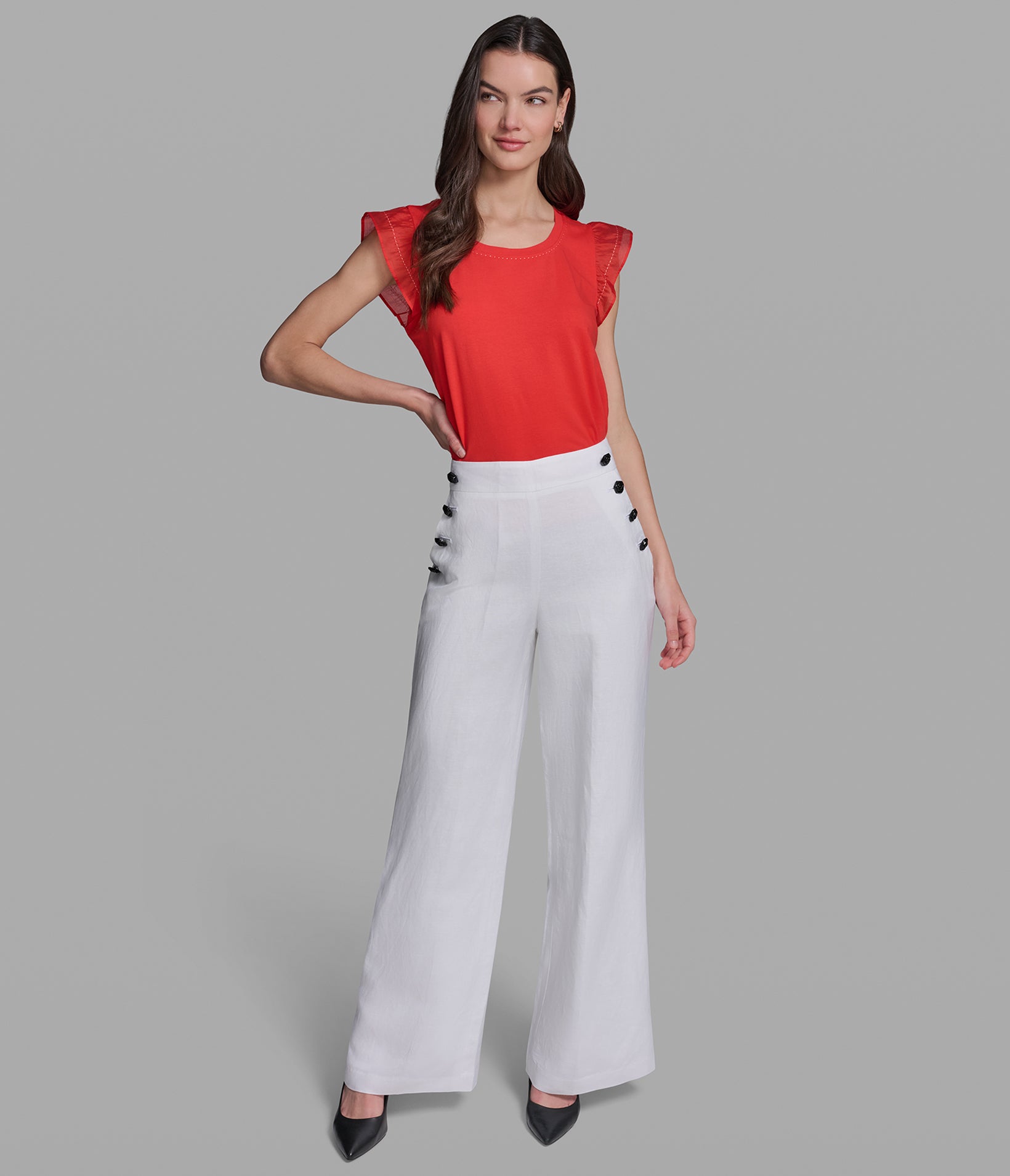 LINEN SIDE BUTTONS PANTS VIEW 4 LINEN SIDE BUTTONS PANTS VIEW 4