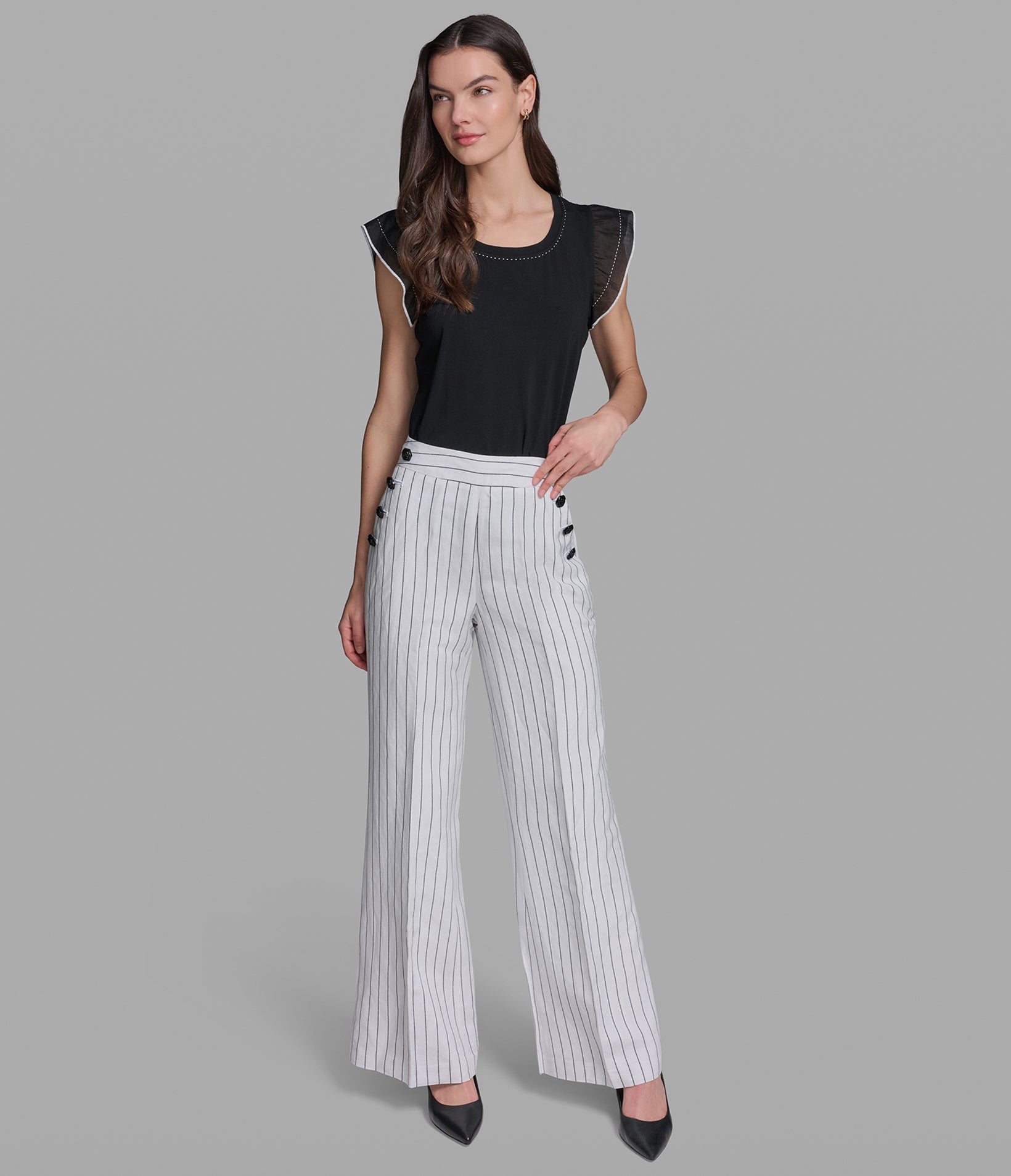 STRIPED SAILOR BUTTON LINEN PANT VIEW 4 | Styles Under $100 STRIPED SAILOR BUTTON LINEN PANT VIEW 4 | Styles Under $100