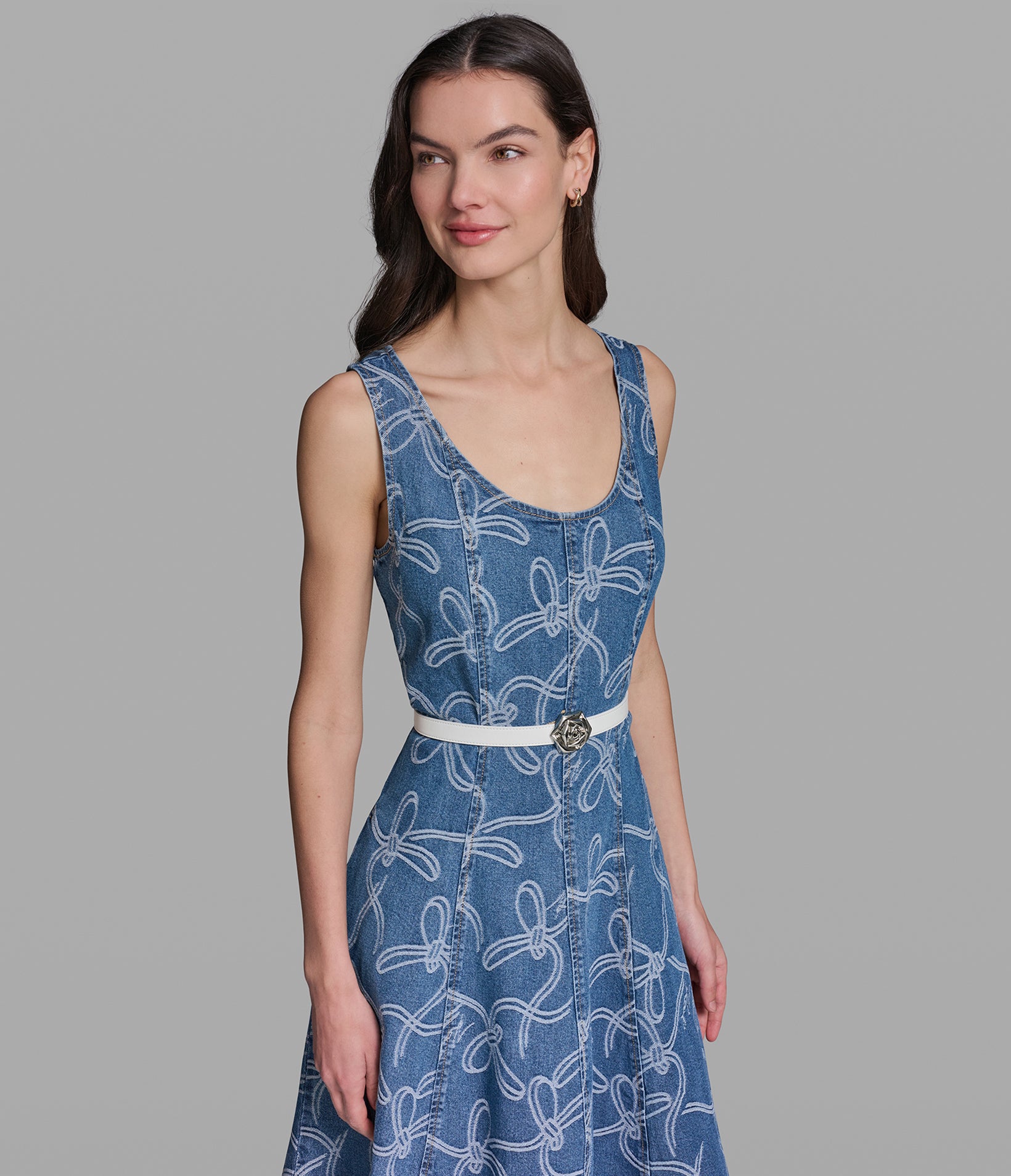 SLEEVELESS BOW JACQUARD DENIM DRESS VIEW 4 | Women's Clothing SLEEVELESS BOW JACQUARD DENIM DRESS VIEW 4 | Women's Clothing